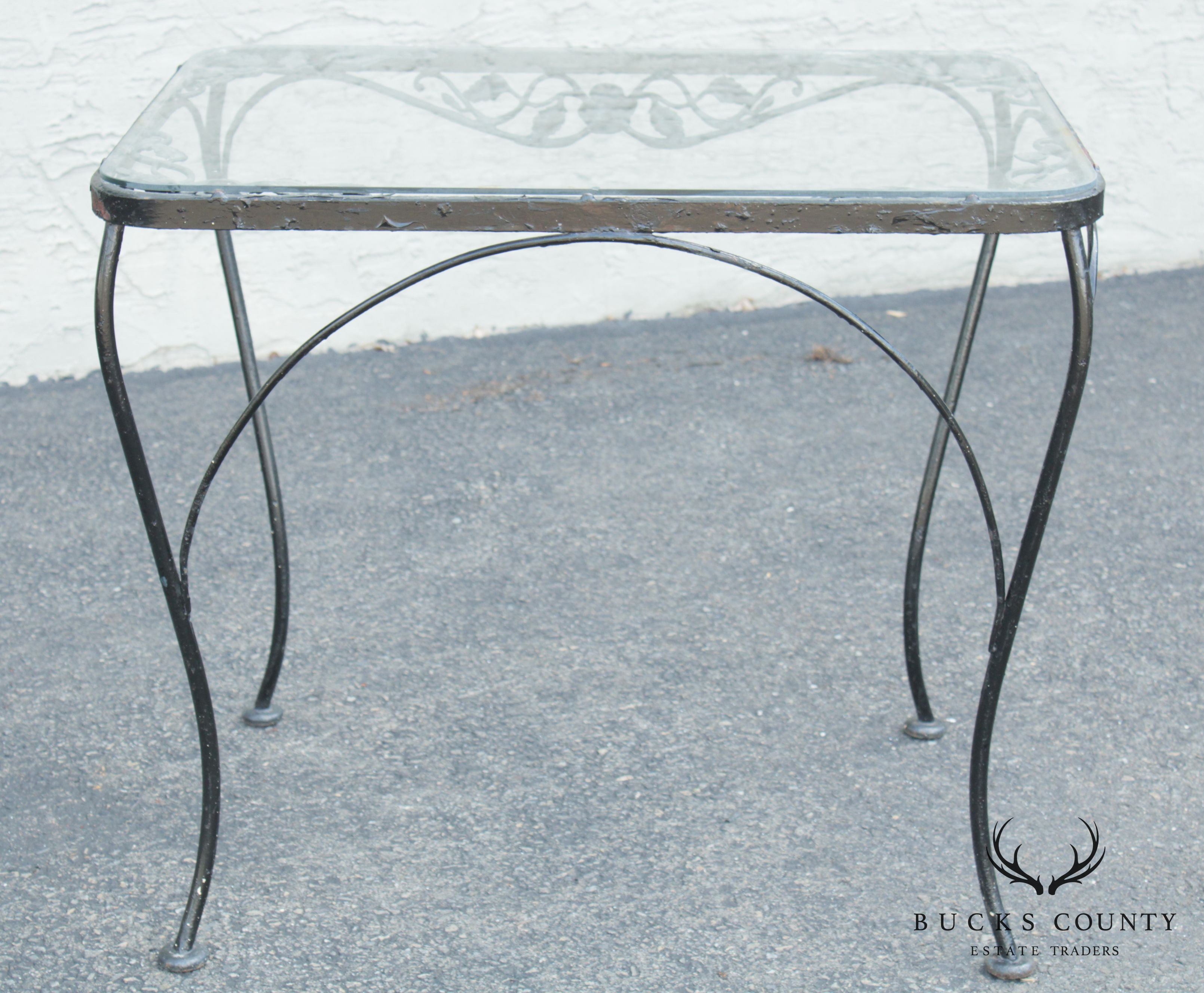 Woodard Chantilly Rose Vintage Wrought Iron Glass Top Patio, Garden Table