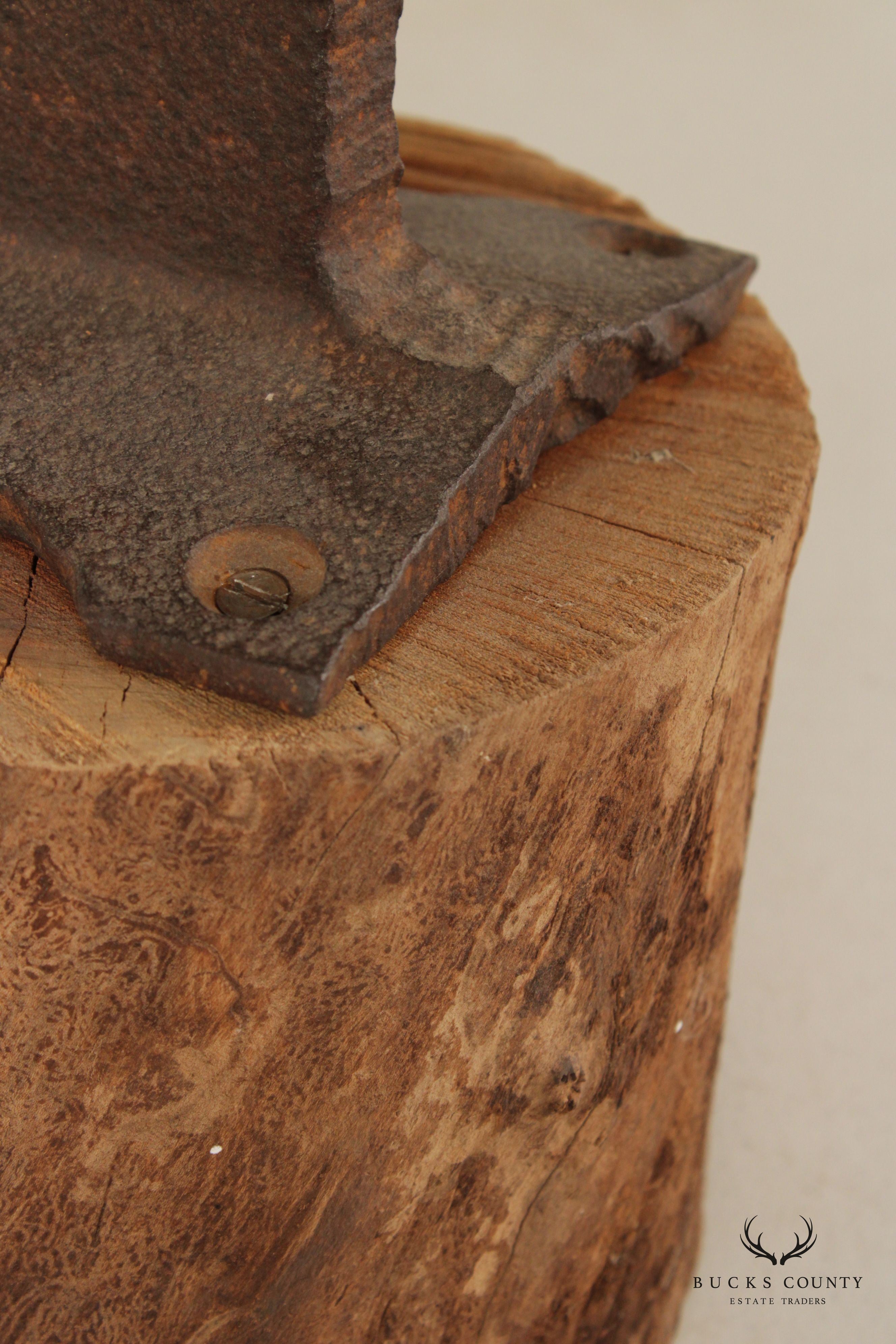 Vintage Small Iron Anvil Mounted on Wooden Block