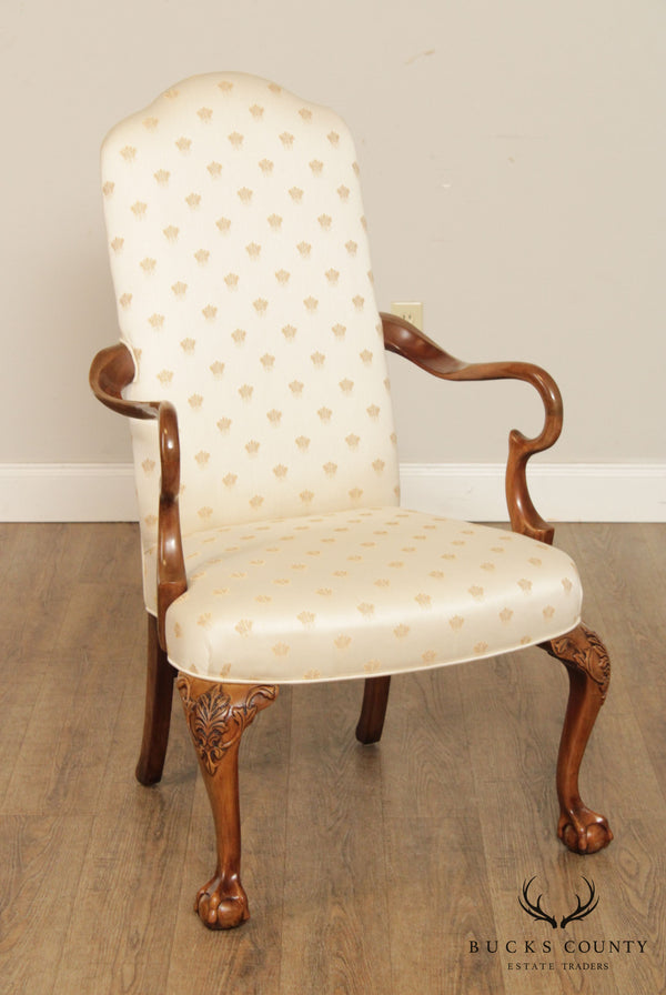 Queen Anne Style Gooseneck Armchair with Ball & Claw Feet