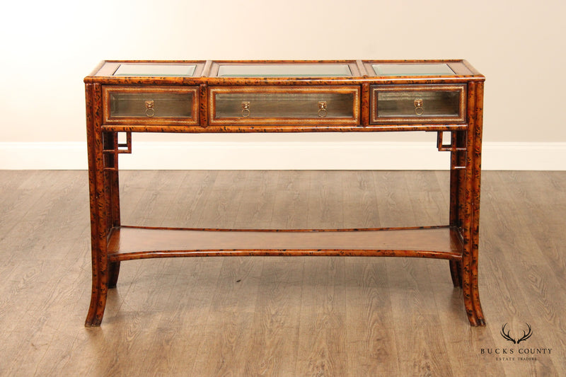 Maitland Smith Asian Inspired Faux Bamboo Tortoiseshell Console Table