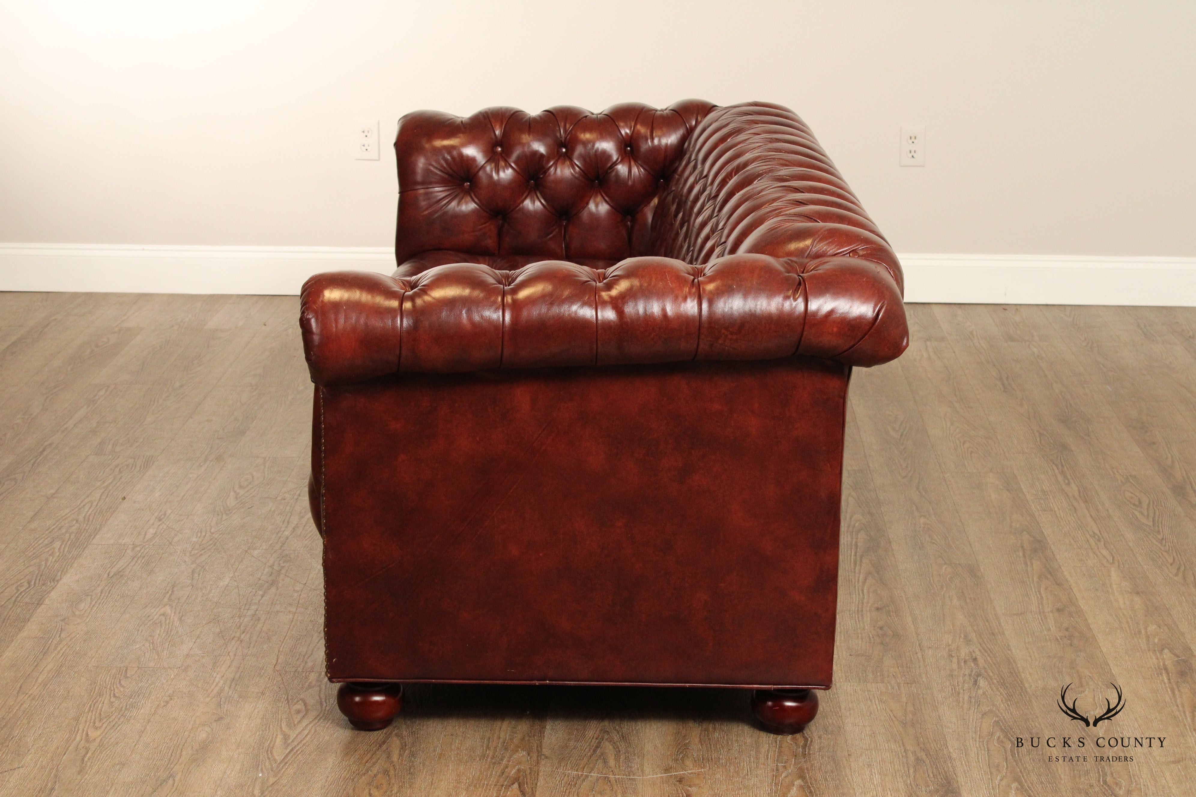 English Traditional Tufted Leather Chesterfield Style Sofa