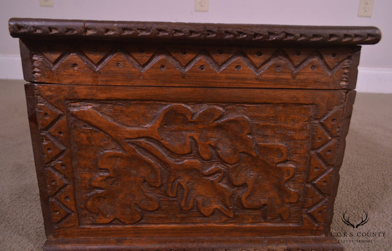 Antique Hand Carved Wood Chest with Eagle