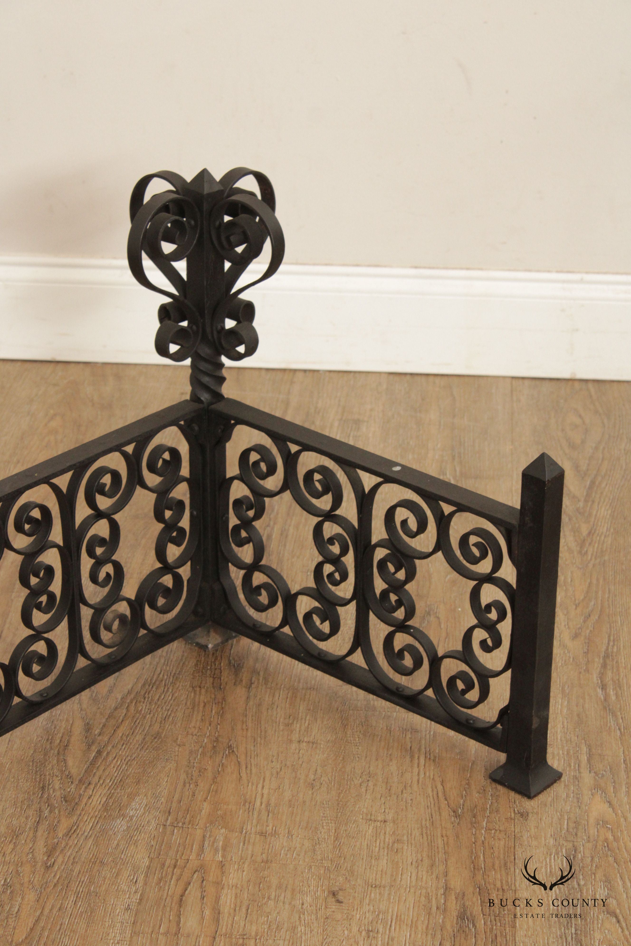 Gothic Revival Vintage Wrought Iron Fireplace Fender