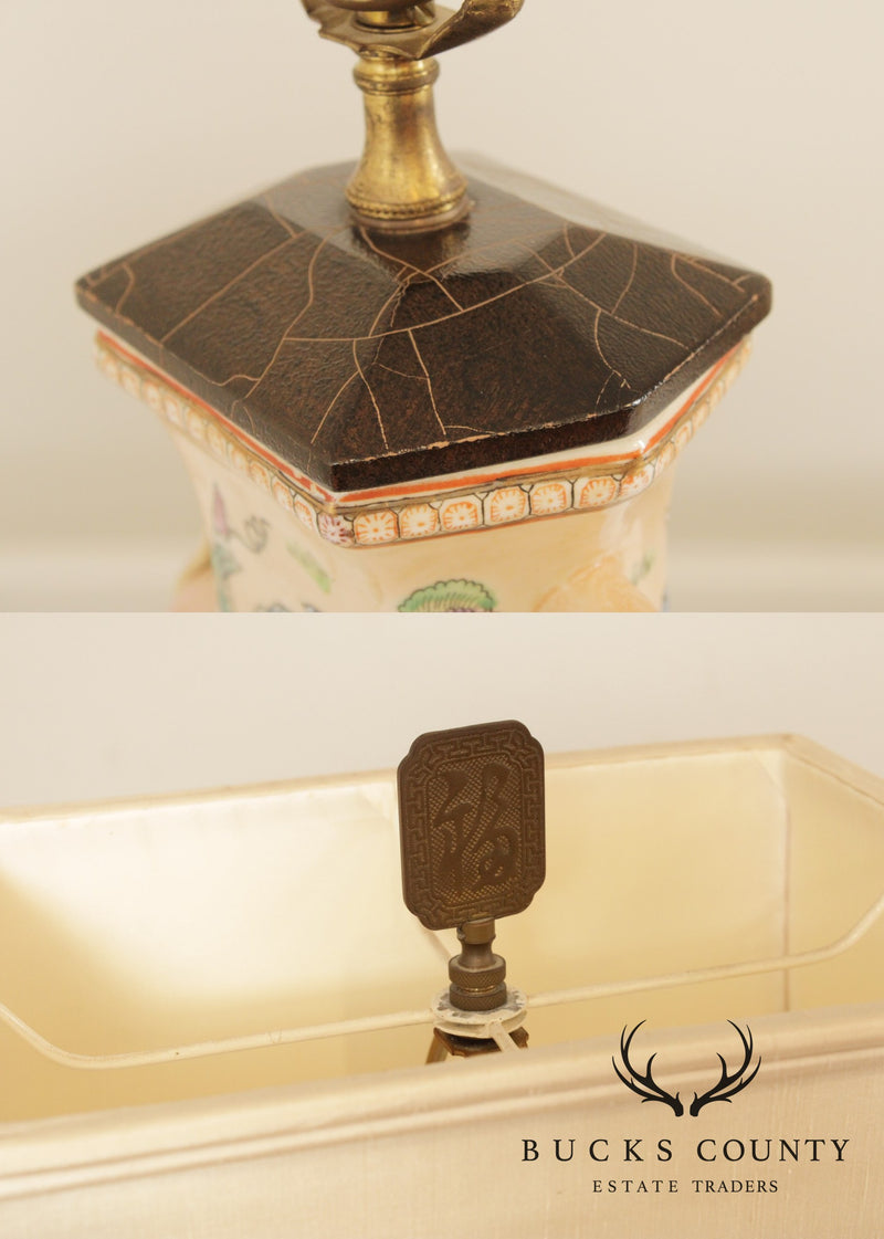 Vintage Chinoiserie Porcelain Table Lamp with Shade`