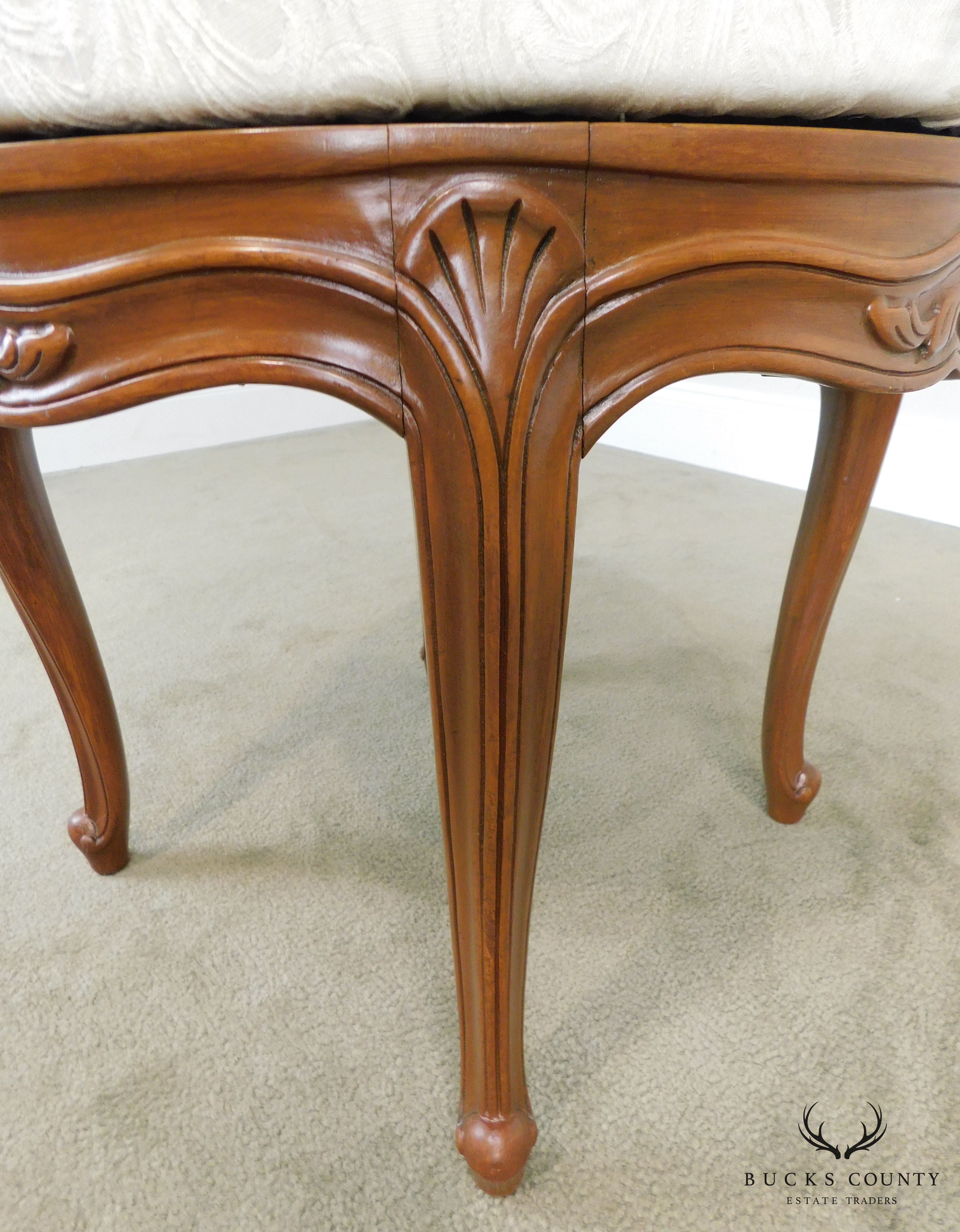 French Louis XV Style Vintage Fruitwood Revolving Stool