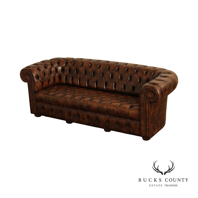 English Style Tufted Leather Chesterfield Sofa