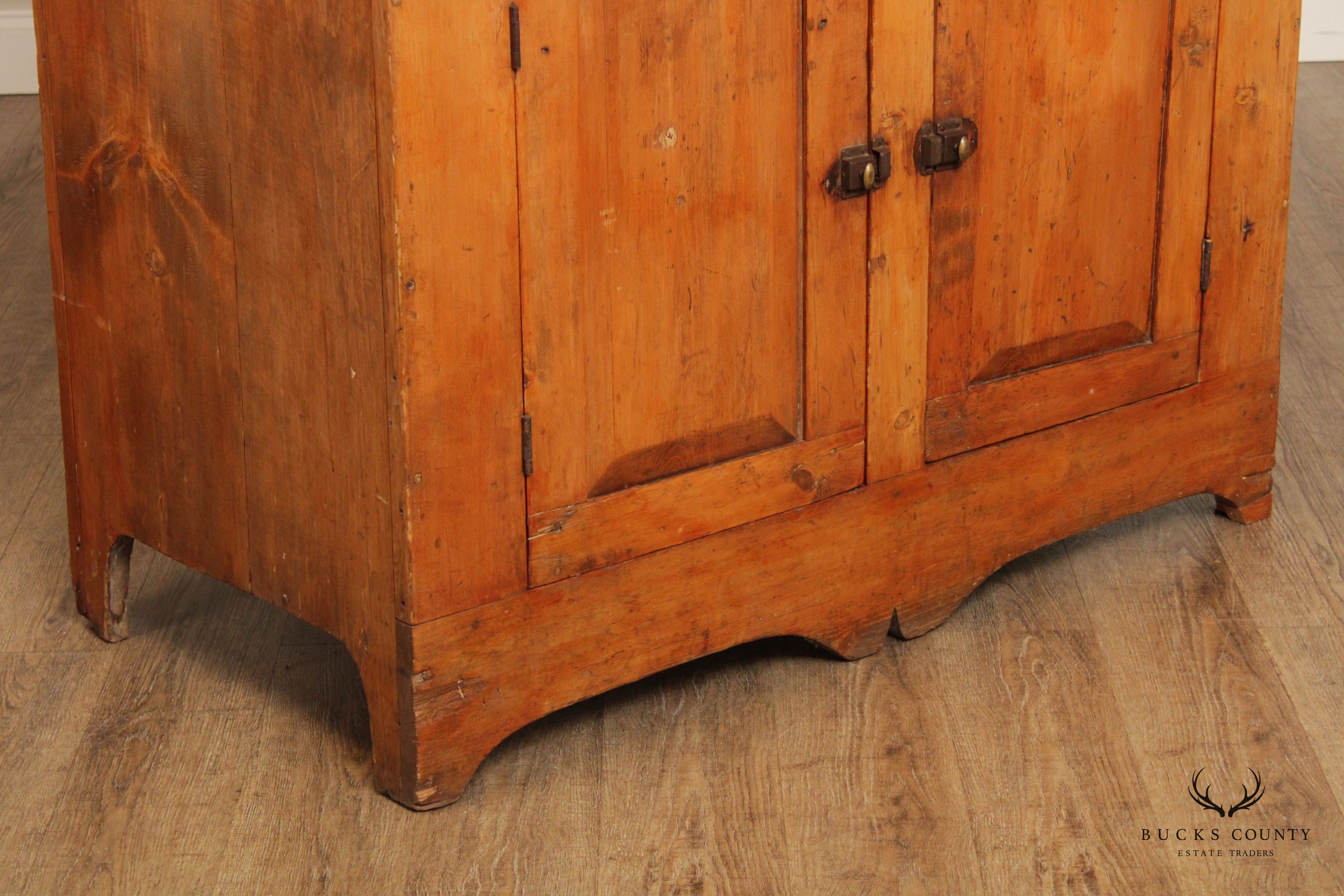 Antique Farmhouse Pine Dry Sink Hutch Cabinet