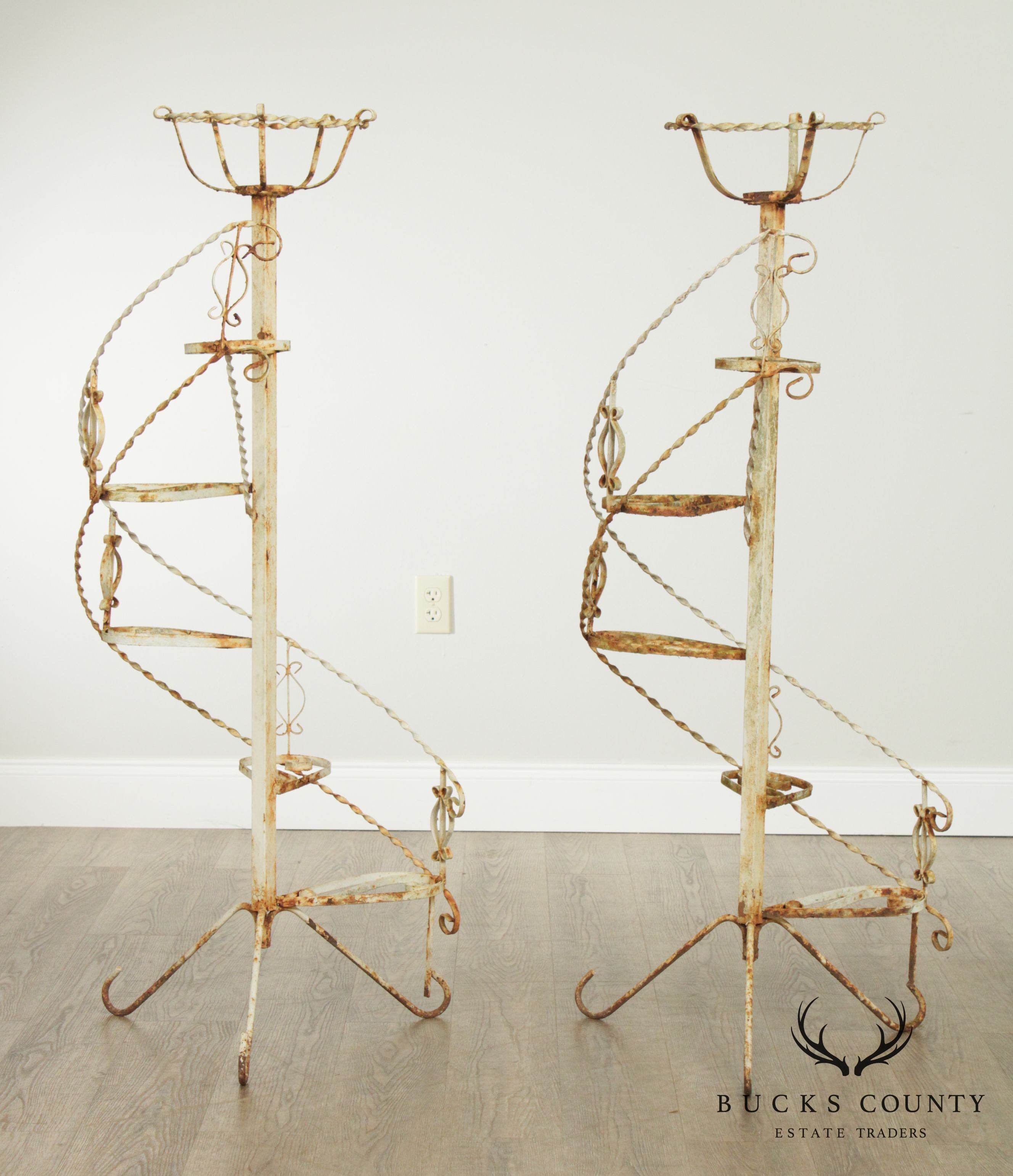 Vintage Wrought Iron Spiral Staircase Planters