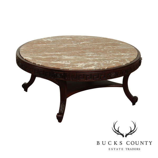 Vintage Greek Revival Neo-Classical Style Round Marble Top Mahogany Coffee Table