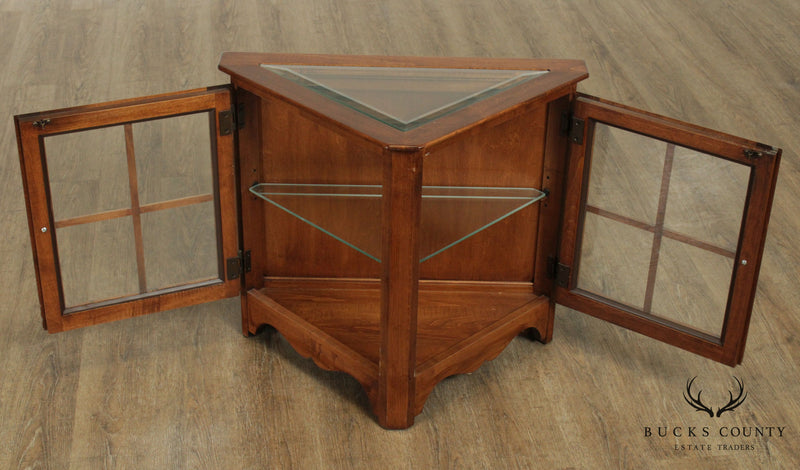 Quality Maple Triangular Vitrine, Curio Cabinet Side Table