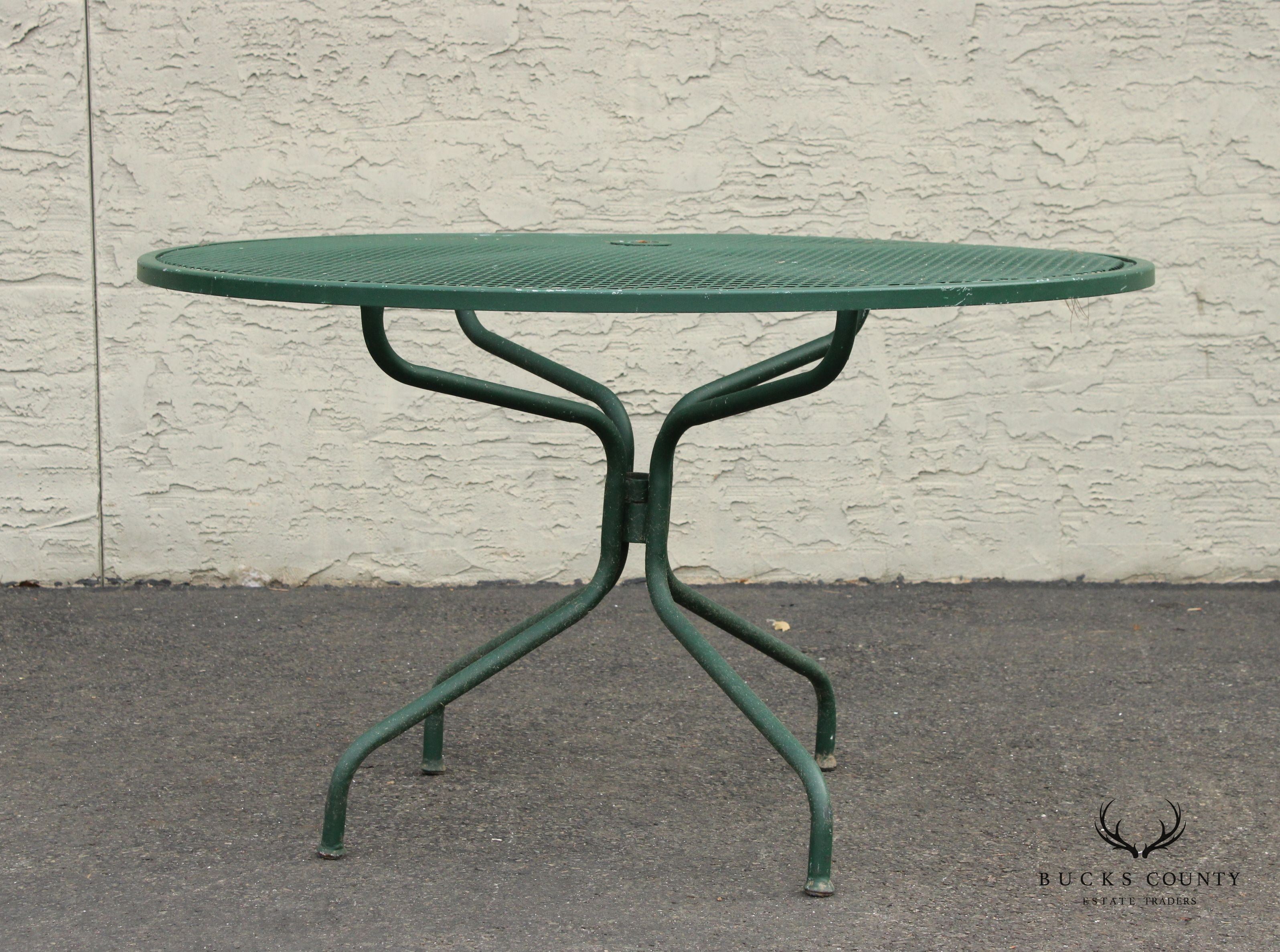 Mid Century Modern Wrought Iron Round Outdoor Patio Dining Table