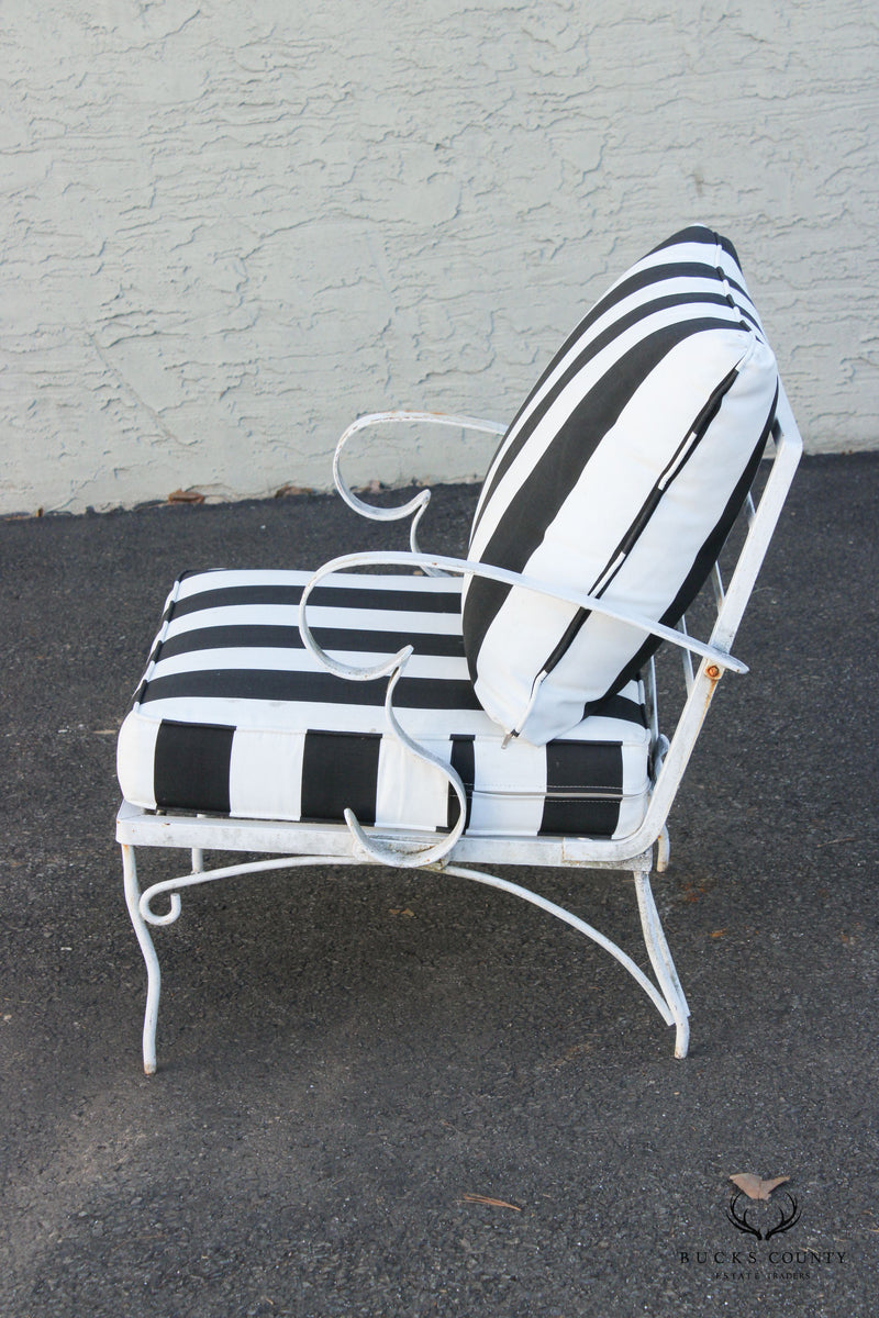 Mid Century Pair Wrought Iron Outdoor Lounge Chairs