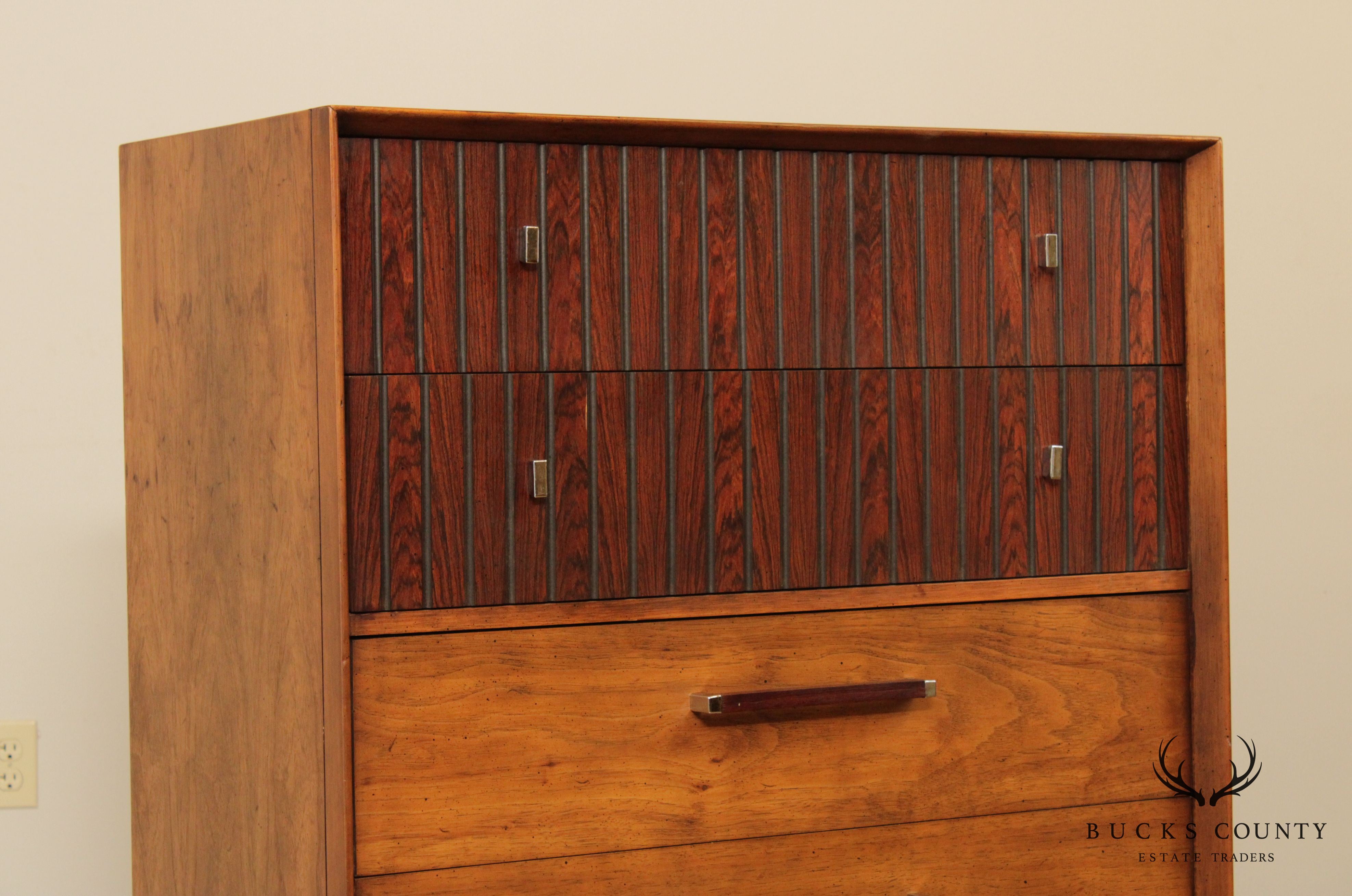 Lane Mid Century Modern Pecan & Rosewood Tall Chest