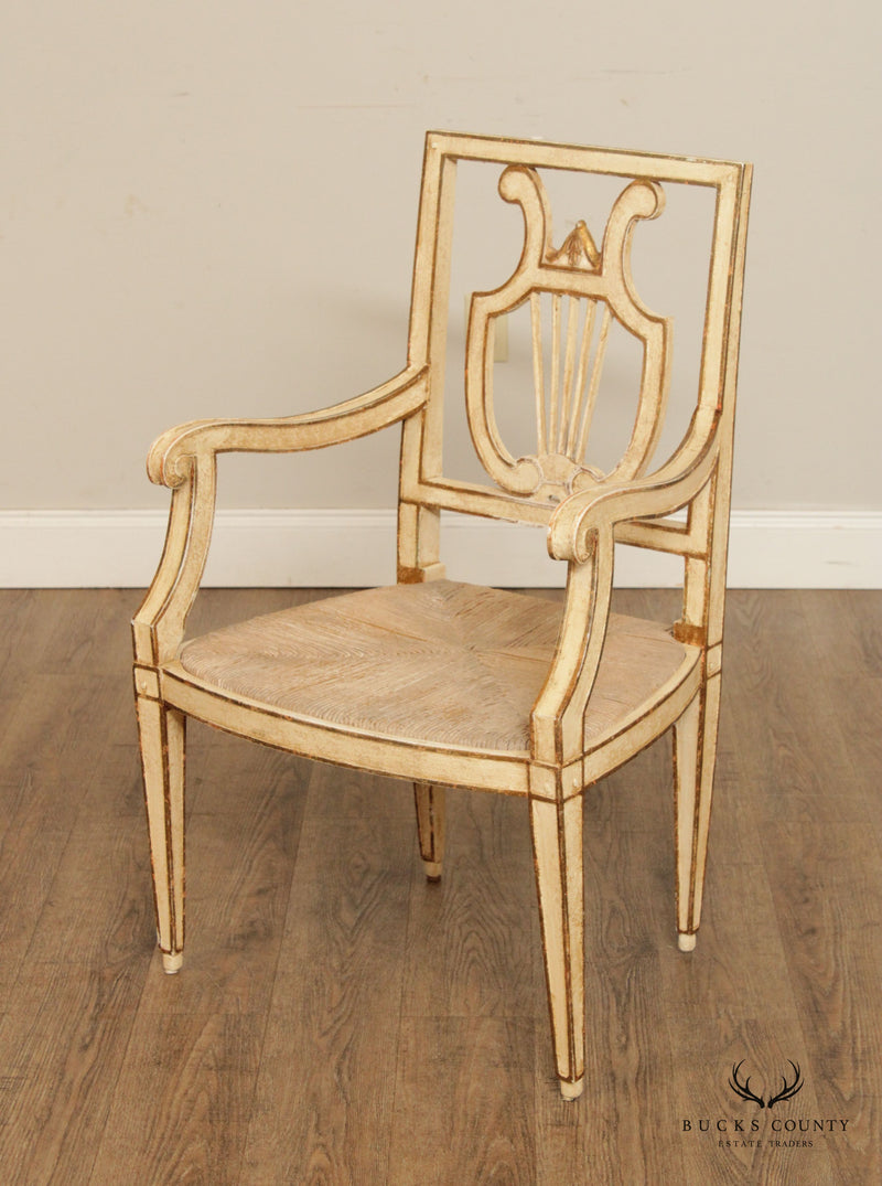 Niermann Weeks French Neo Classical Style Set of Four Painted Lyre Back Dining Chairs