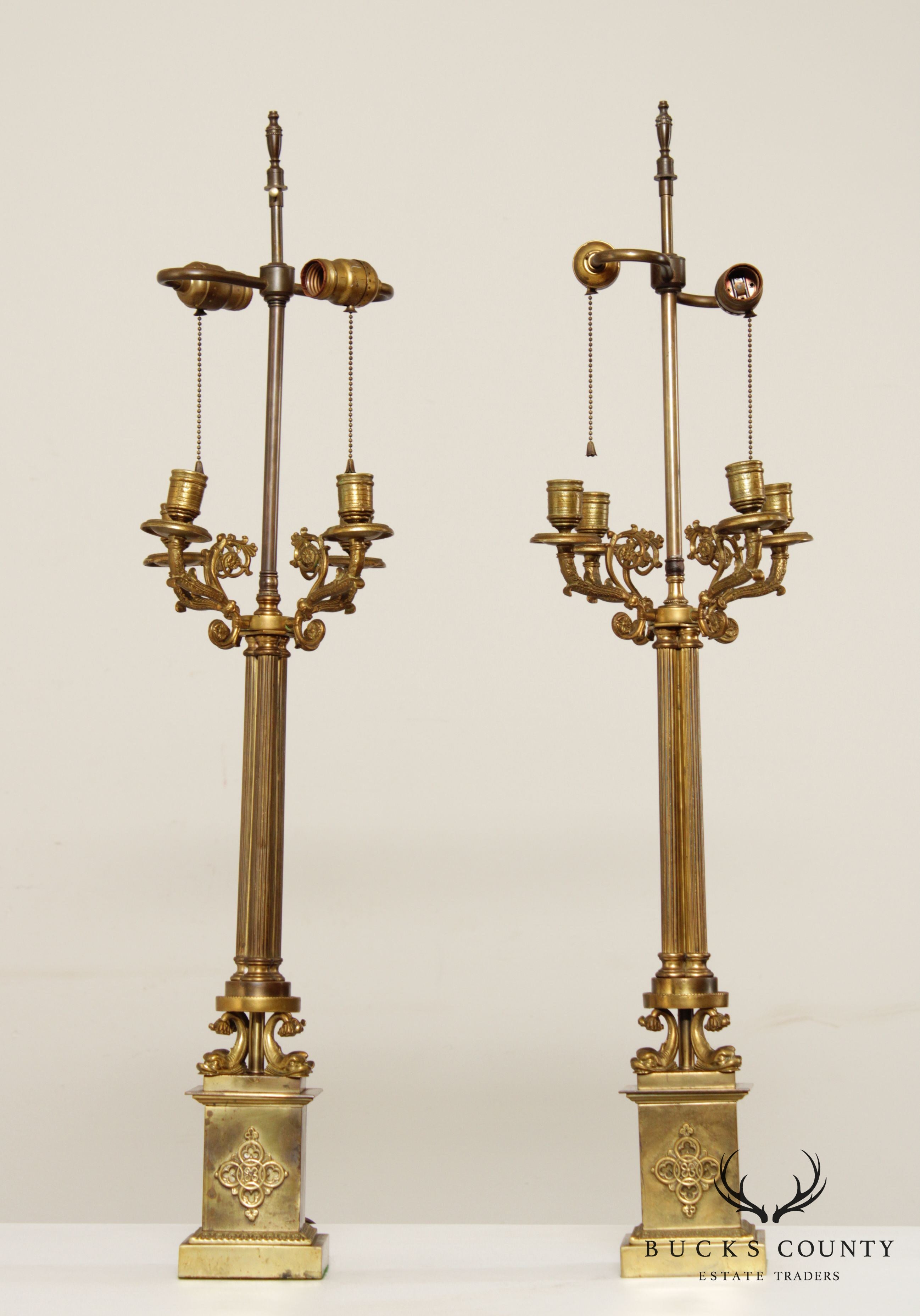 Vintage Neoclassical Bronze Candelabra Lamps