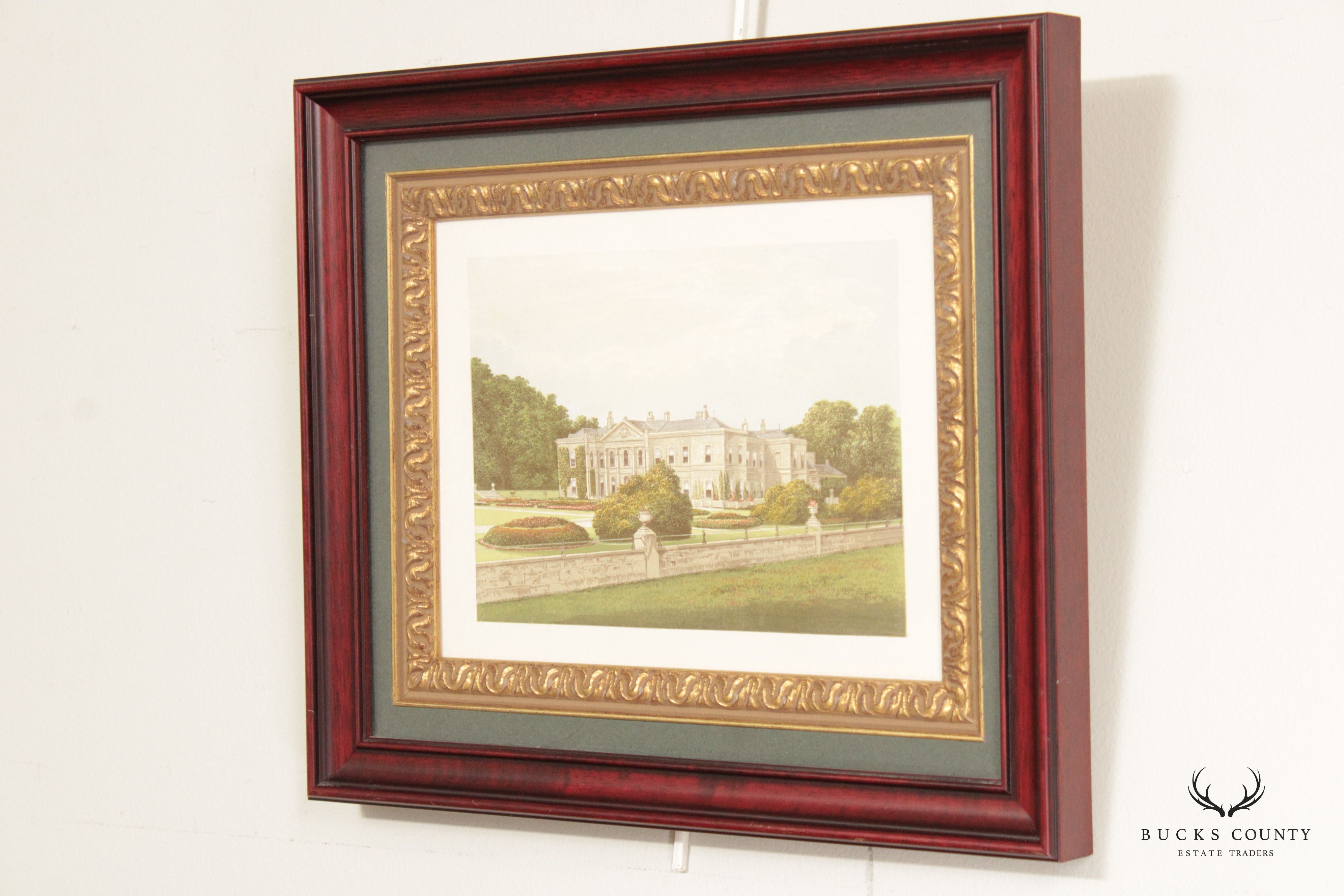 English Estate 'Studley Royal House' Illustration Print, Custom Framed