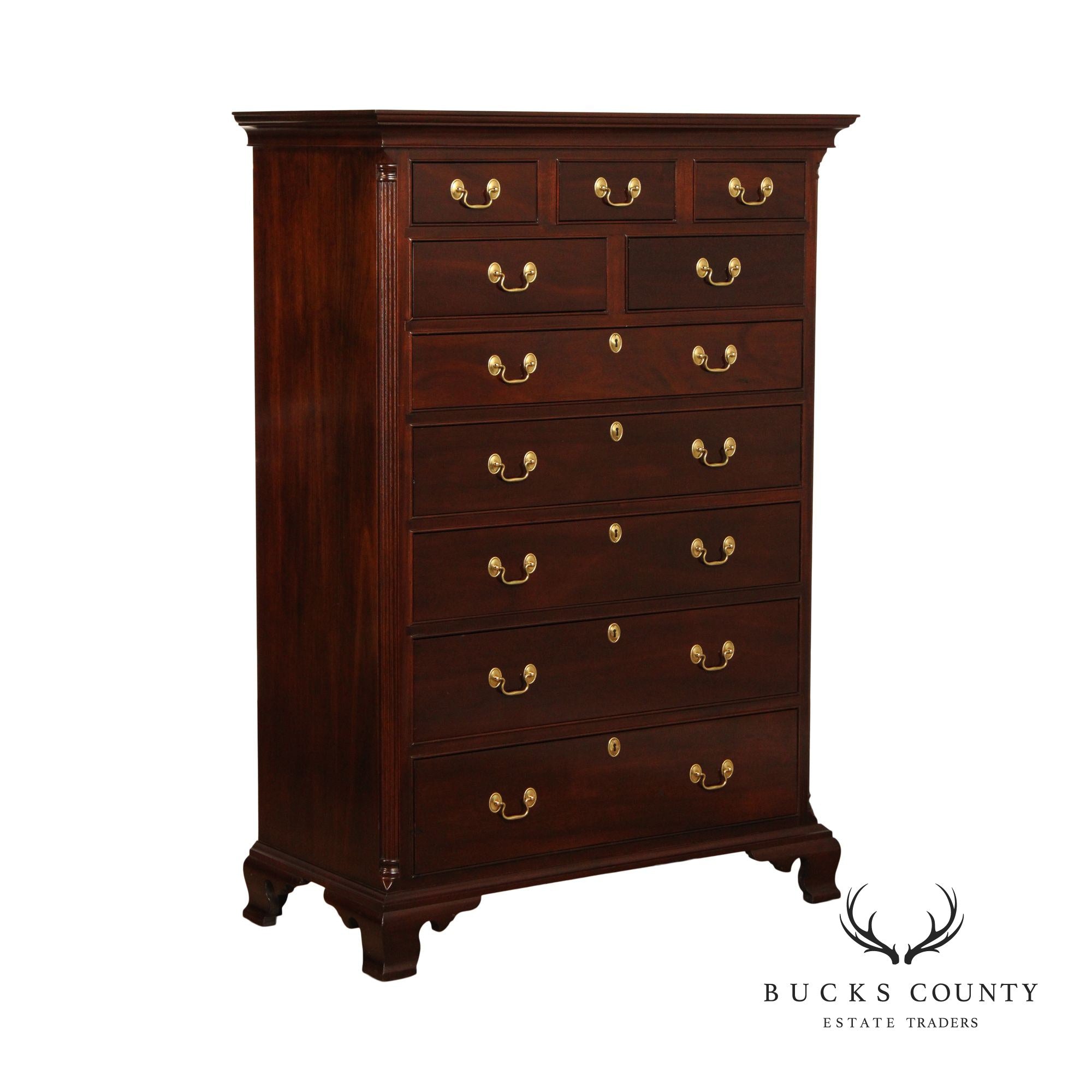 Stickley Chippendale Style Mahogany Tall Chest of Drawers