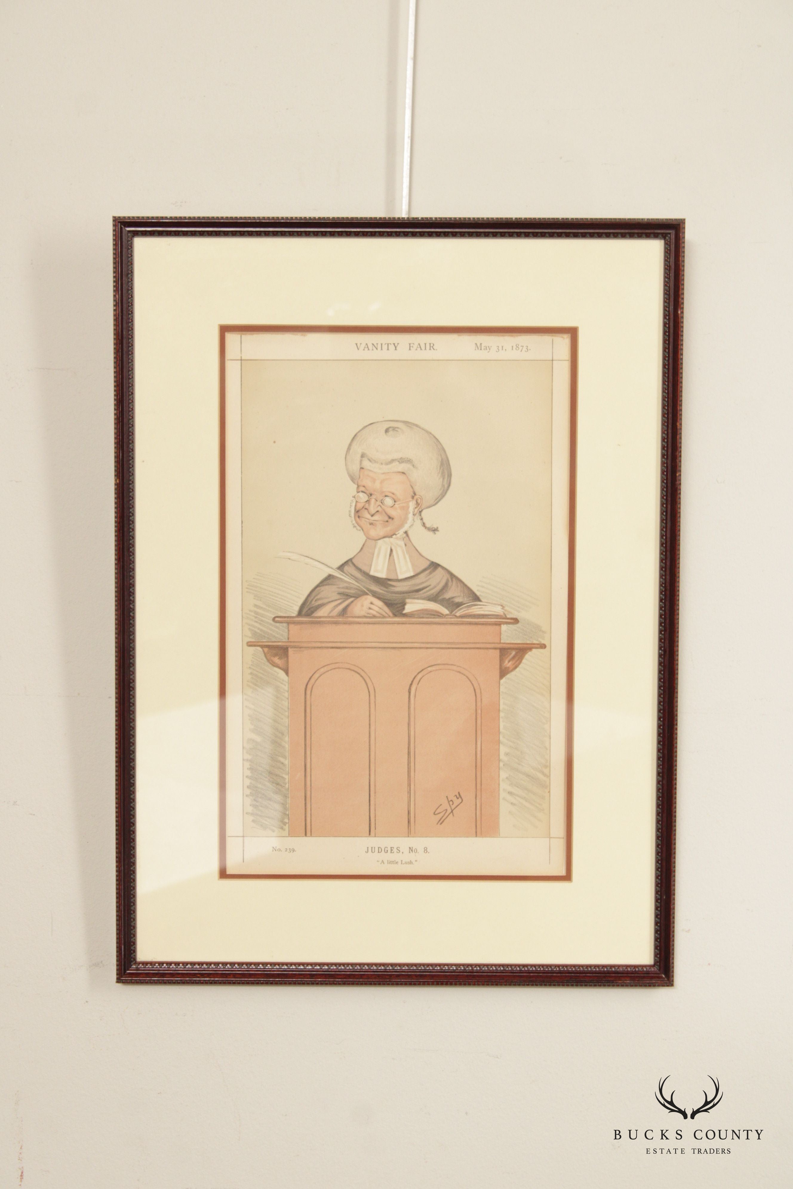 Vanity Fair 'Judges, No. 8, A Little Lush' Cartoon Lithograph, Custom Framed