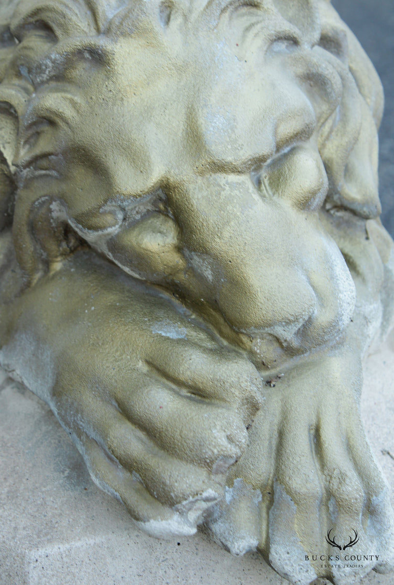 Sleeping Lion Cast Stone Garden Statue After Antonio Canova