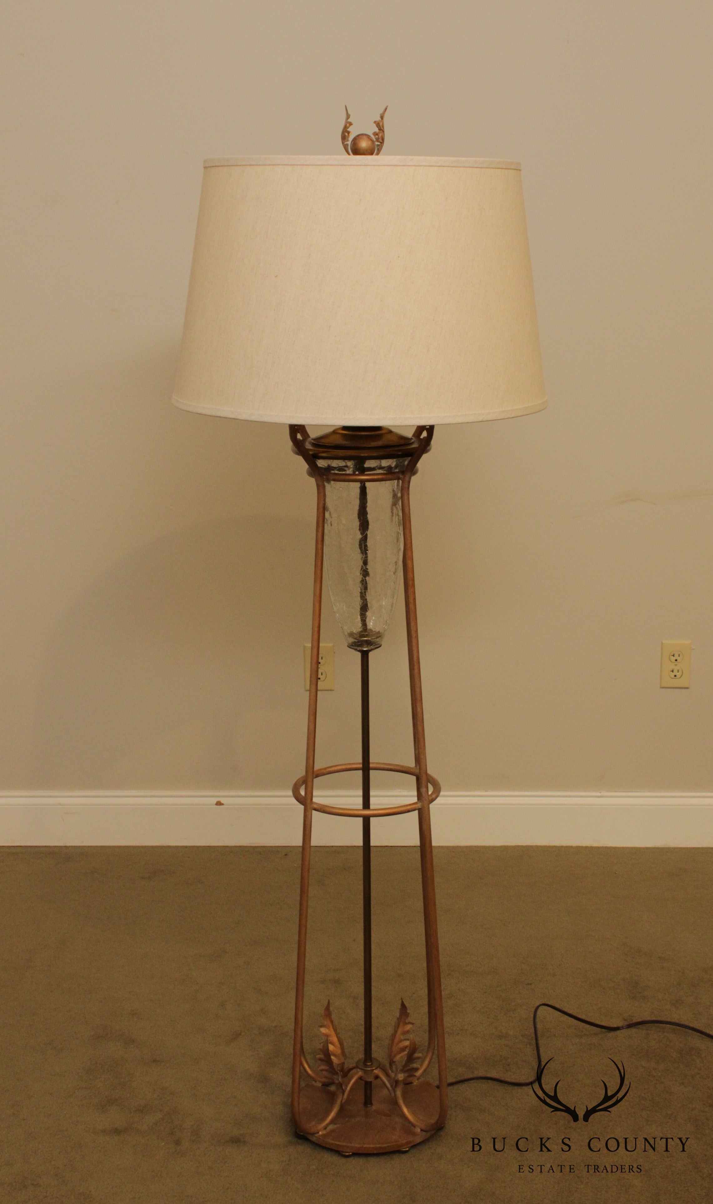 Vintage Wrought Iron and Glass Floor Lamp