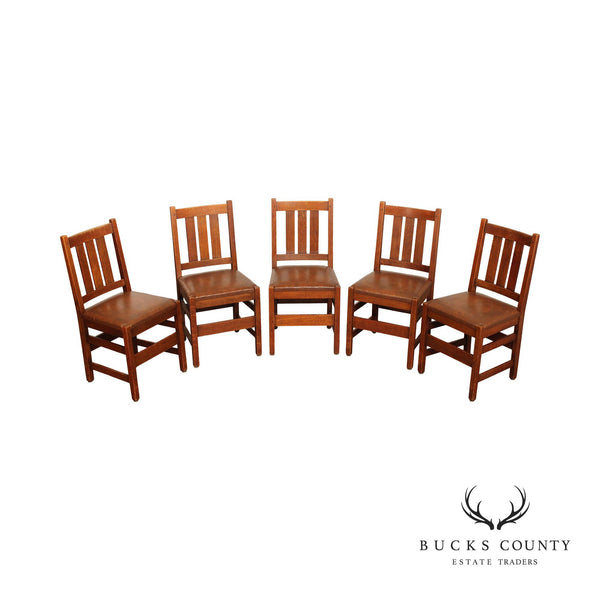 L. & J.G. Stickley Antique Mission Oak Set of Five Dining Chairs
