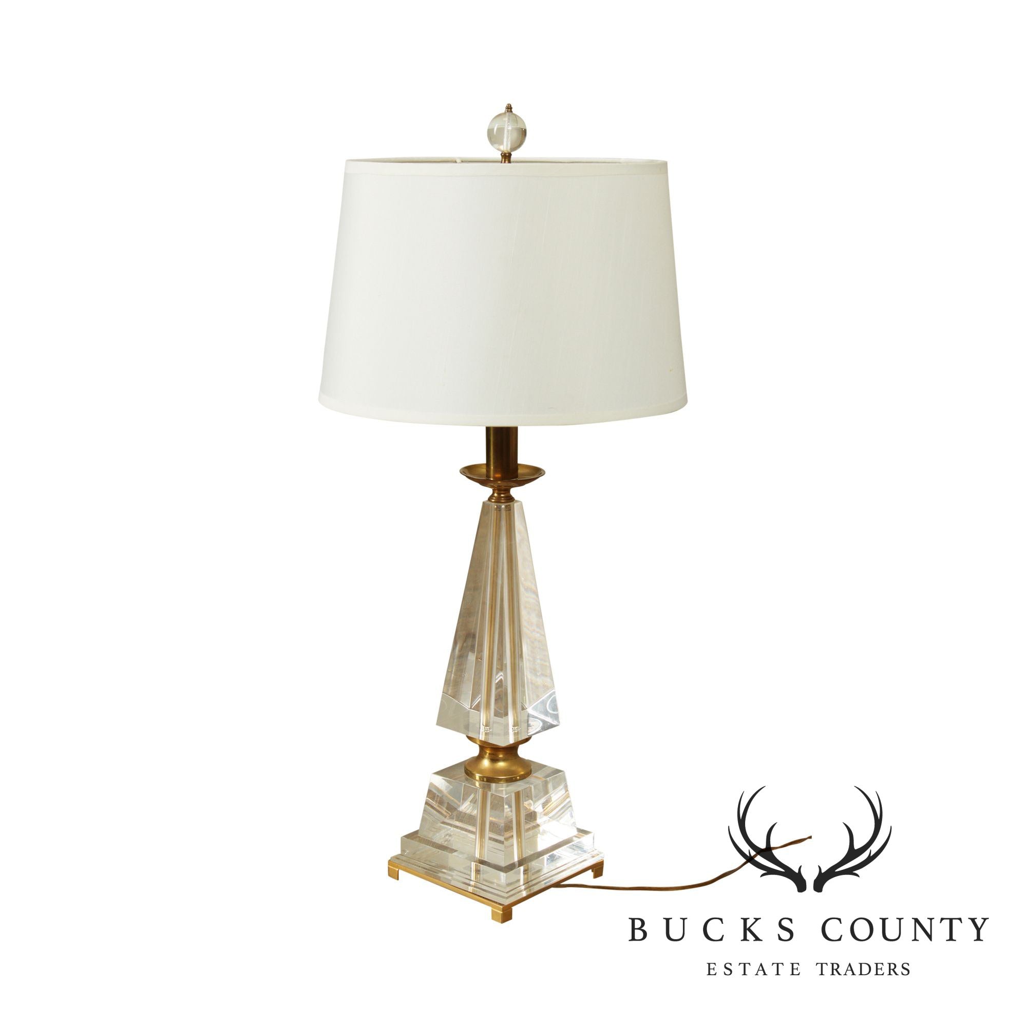 Quality Luerte and Brass Obelisk Table Lamp