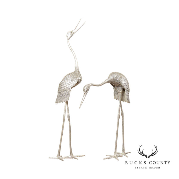 Vintage Oversized Pair Aluminum Crane Decorative Sculptures