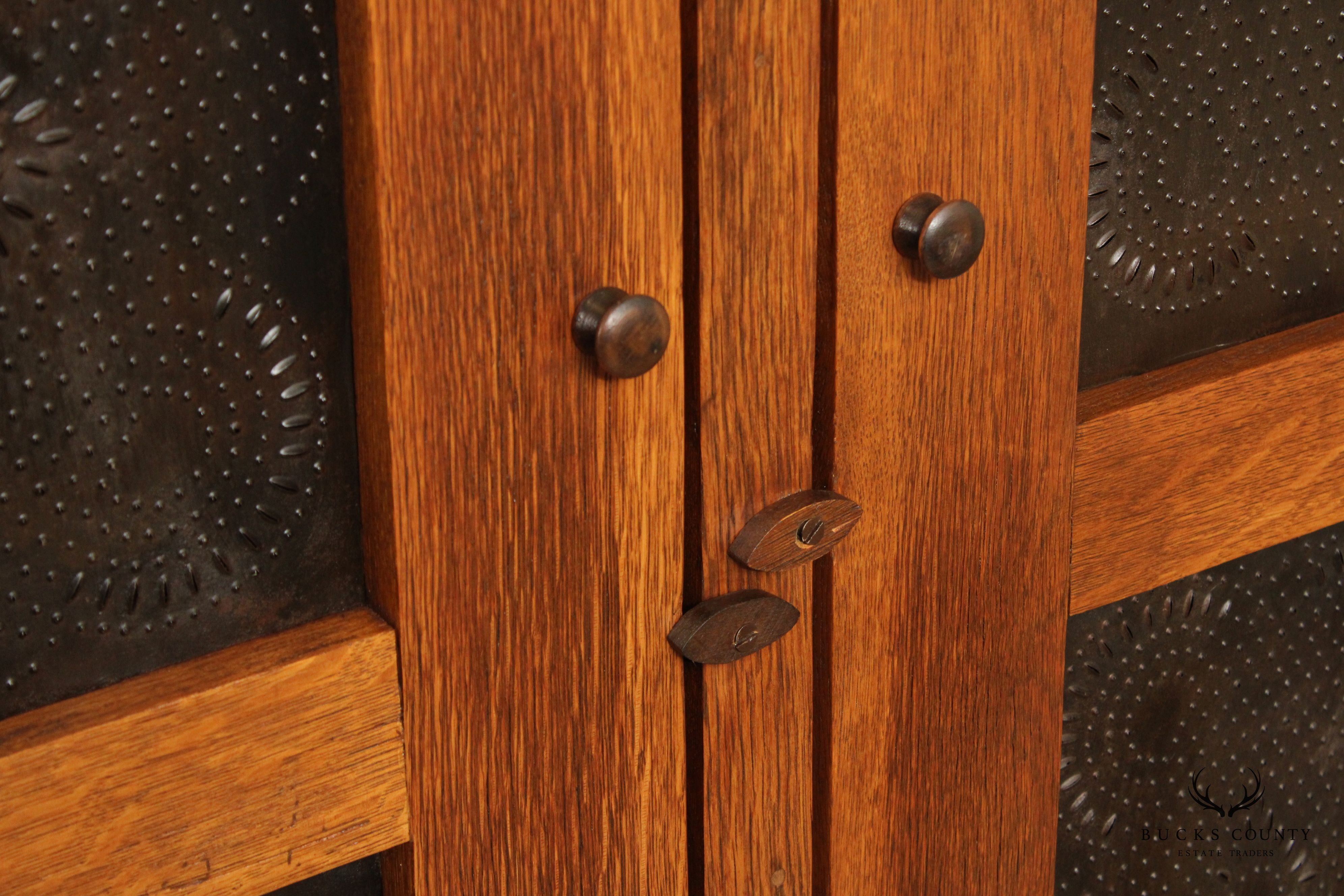 Antique American Oak and Punched Tin Pie Safe Cabinet