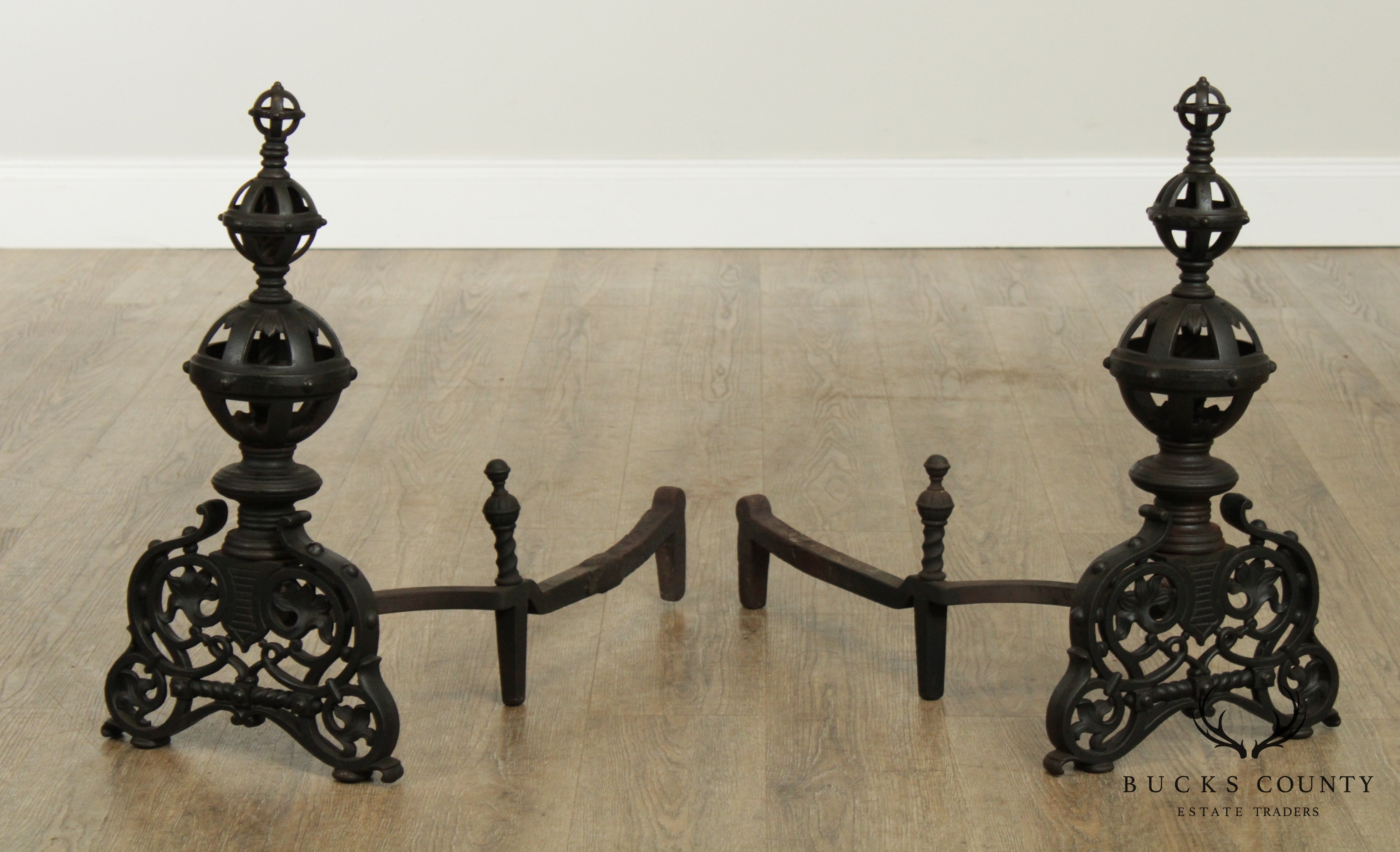 Bradley & Hubbard Antique Cast Iron Pair Andirons # 9518