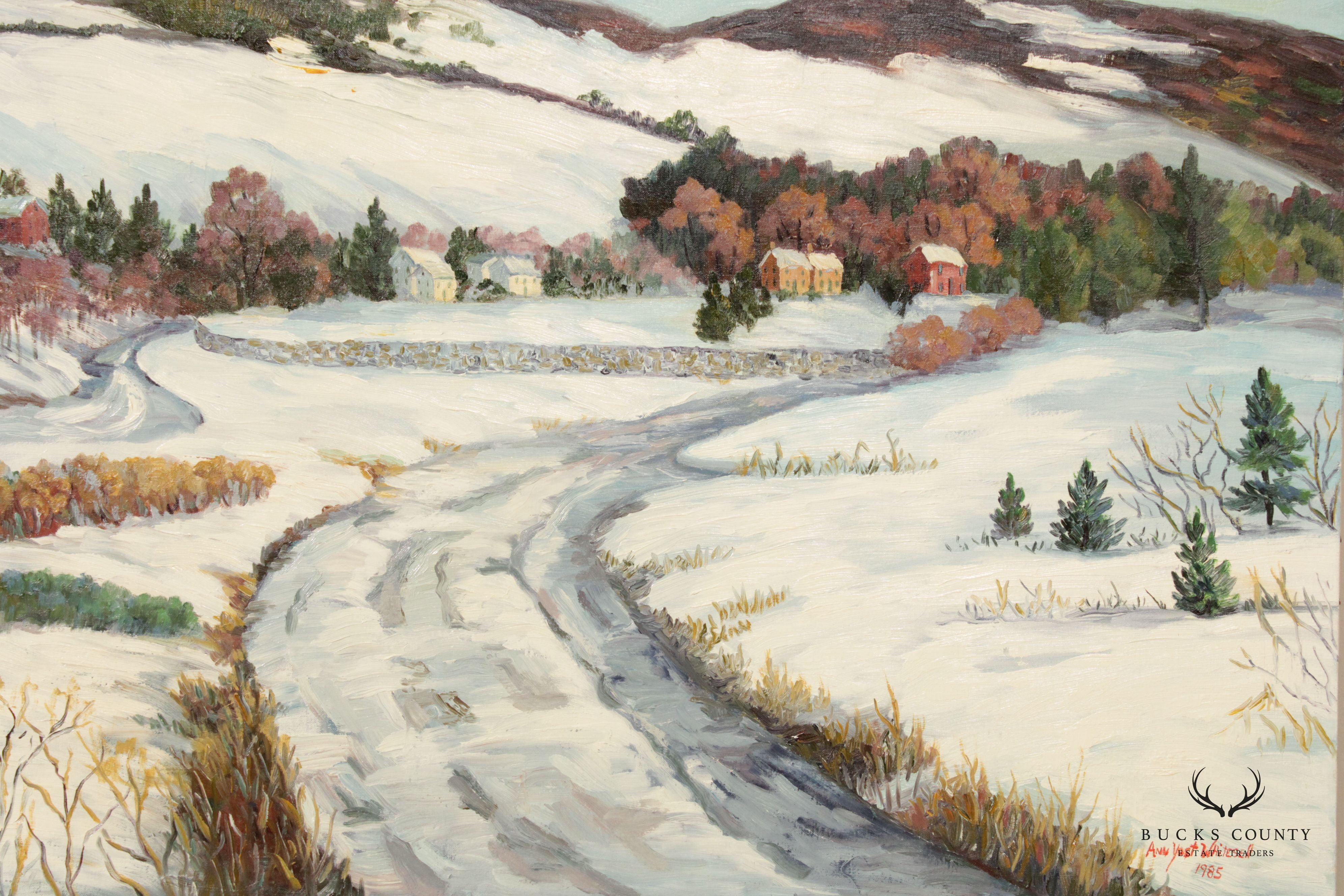 Ann Yost Whitesell Winter 'Stone Wall' Landscape Original Oil Painting