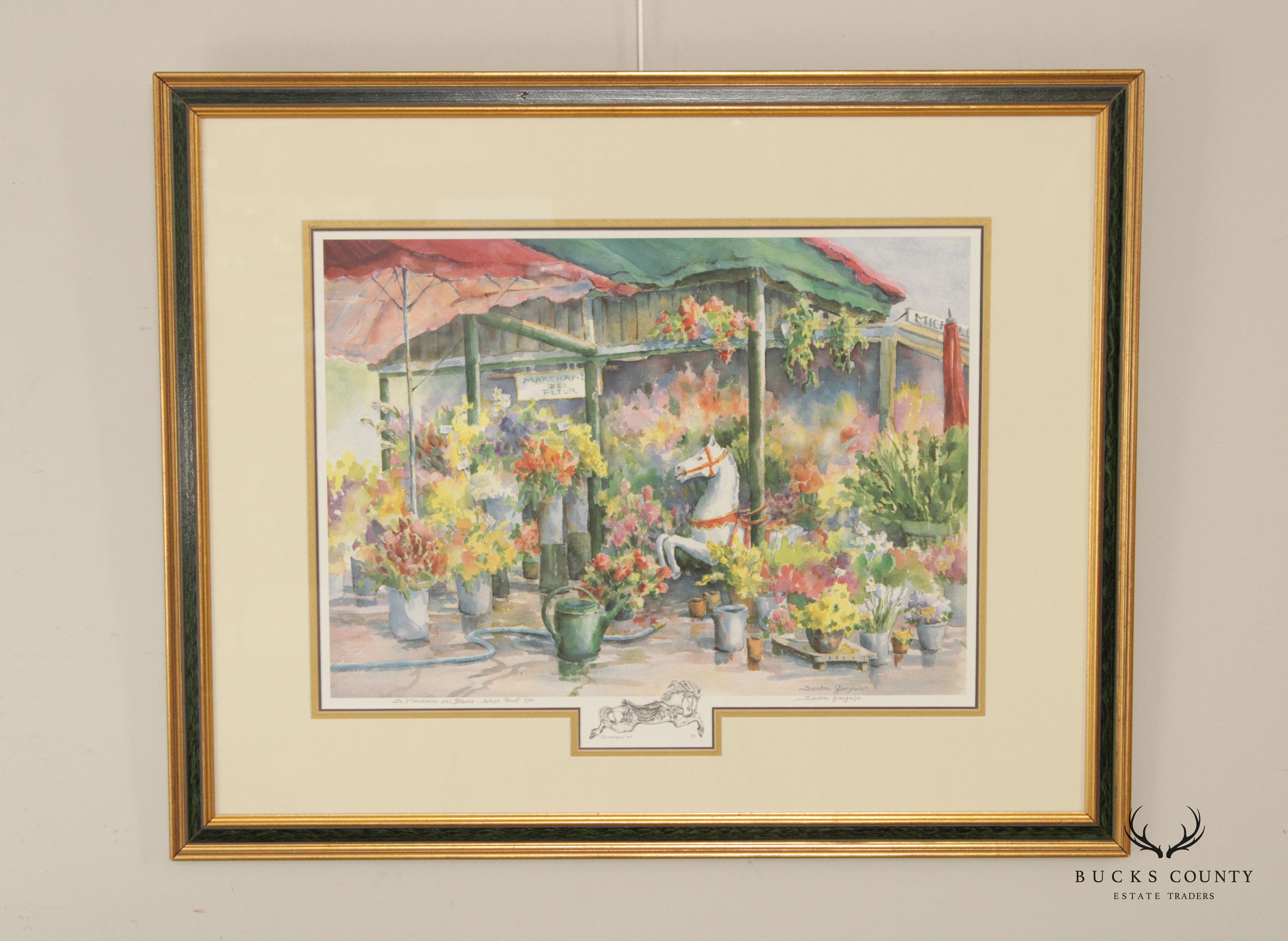 Sandra Giangiulio 'Le Marchand des Fleurs' Watercolor Lithograph Print