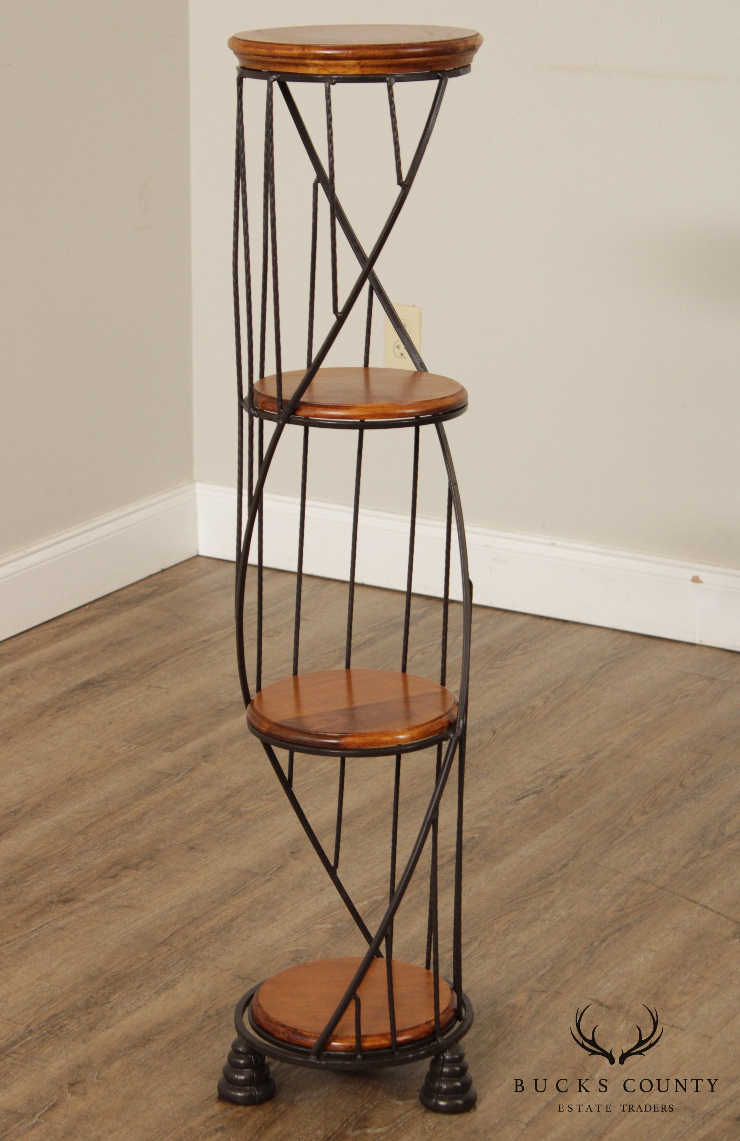 Vintage Metal & Wood Spiral 4 Tier Stand