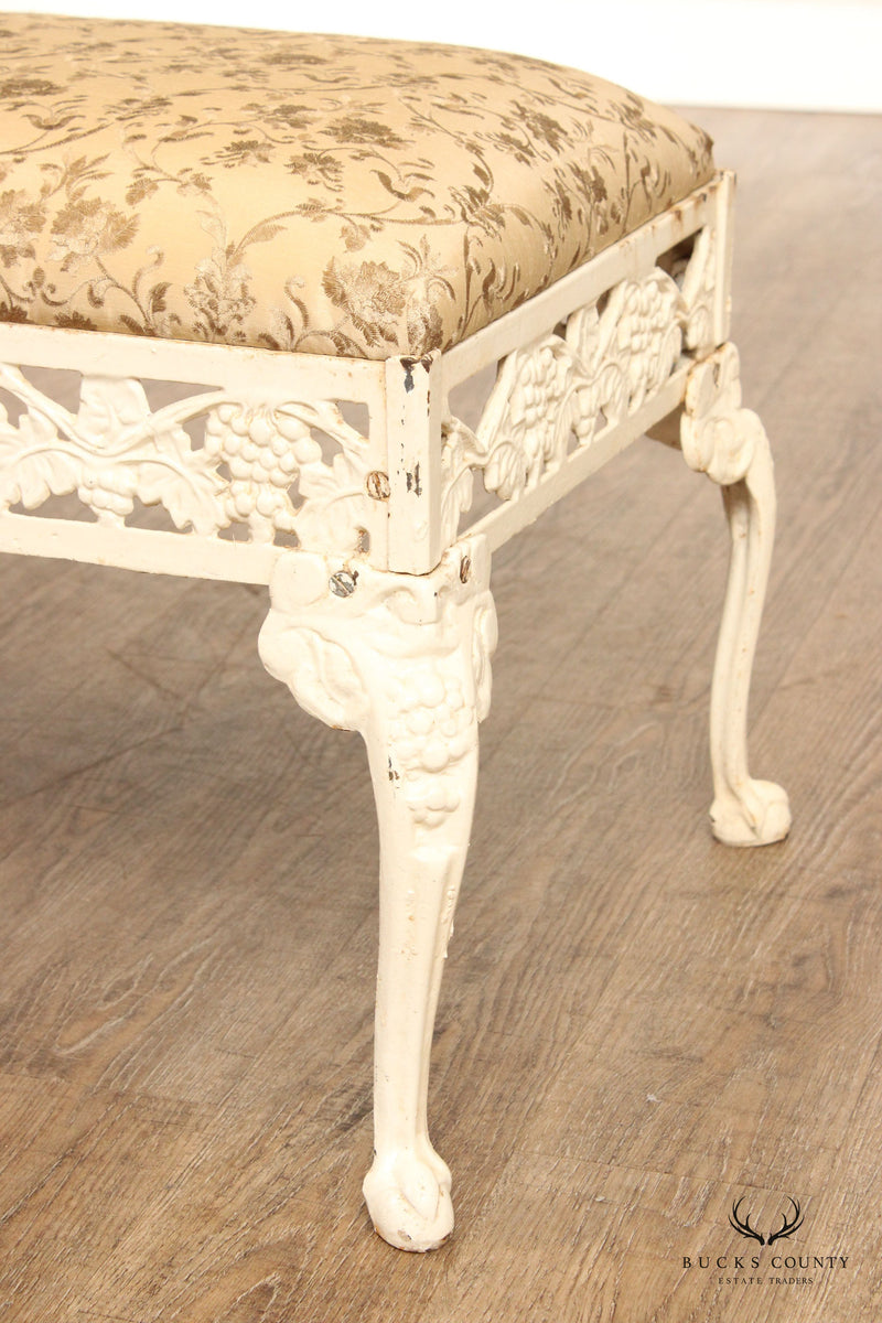 English Style Painted and Upholstered Cast Iron Bench