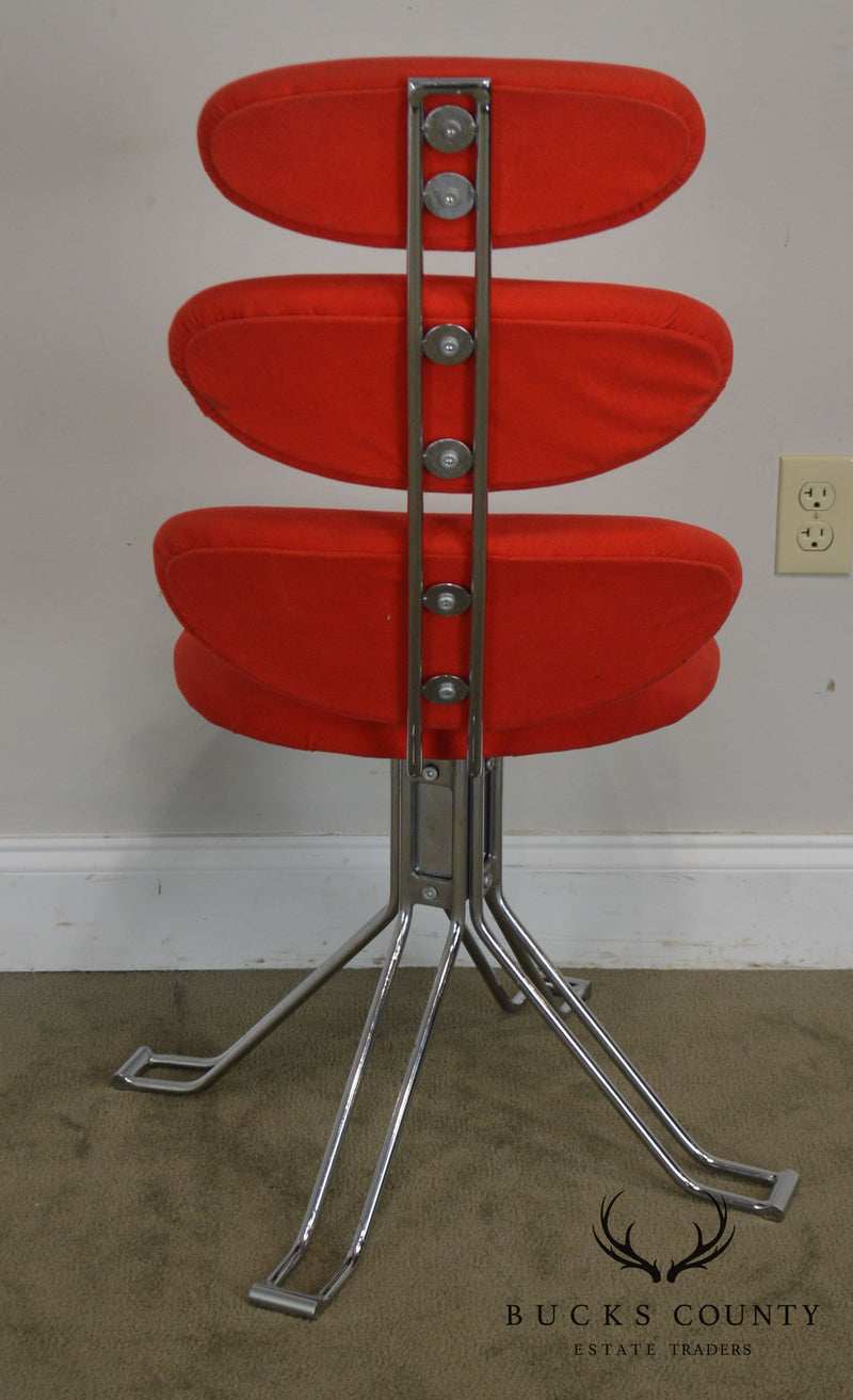Mid Century Modern Corona Chair Chrome & Red Upholstery After Poul Volther