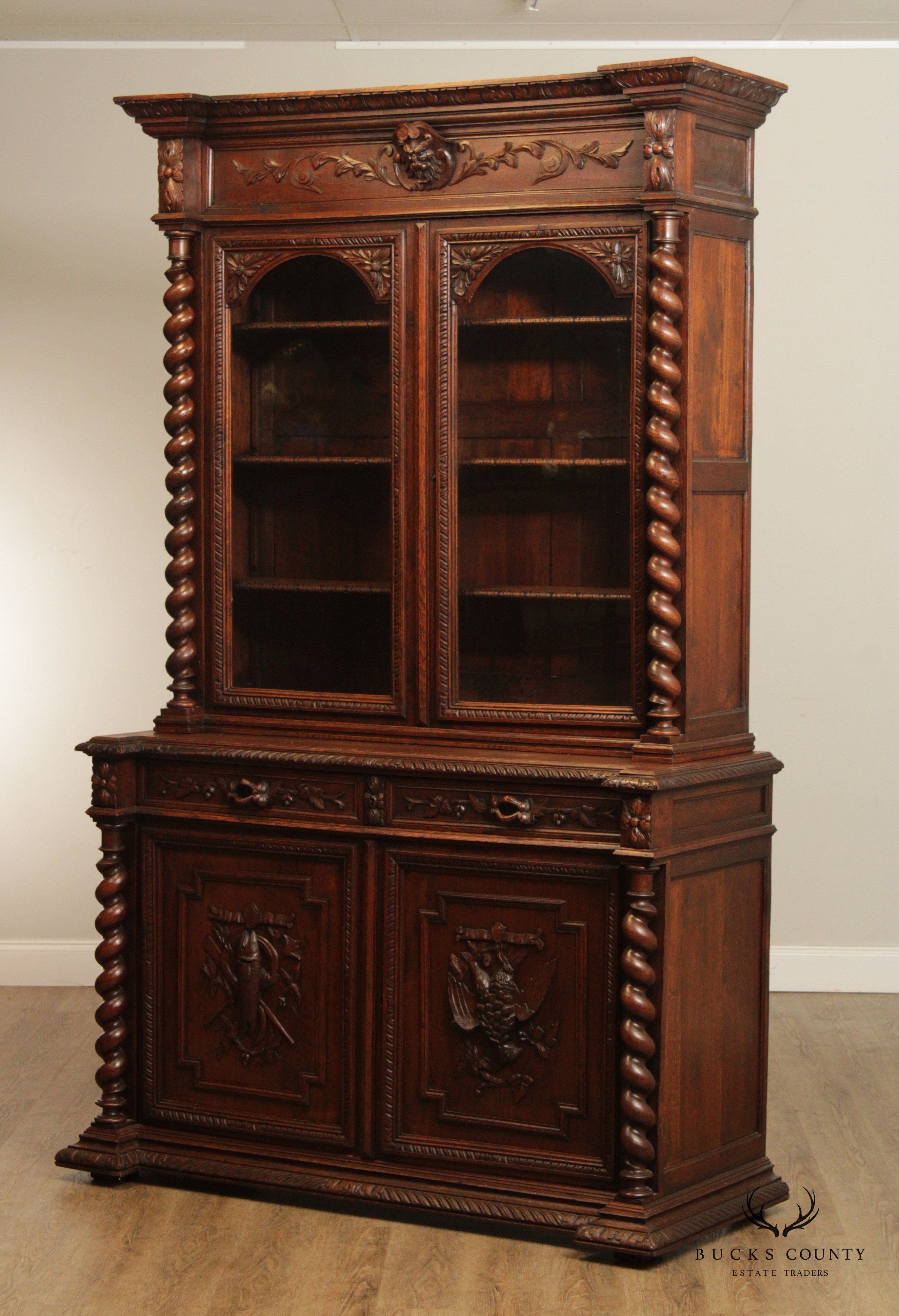 Antique 19th C. Renaissance Revival Carved Oak Bookcase