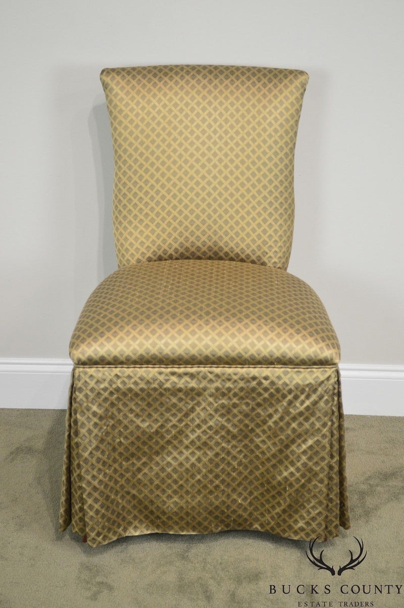 Custom Pair of Catania Dobby Lattice Silk Upholstered Boudoir Slipper Chairs