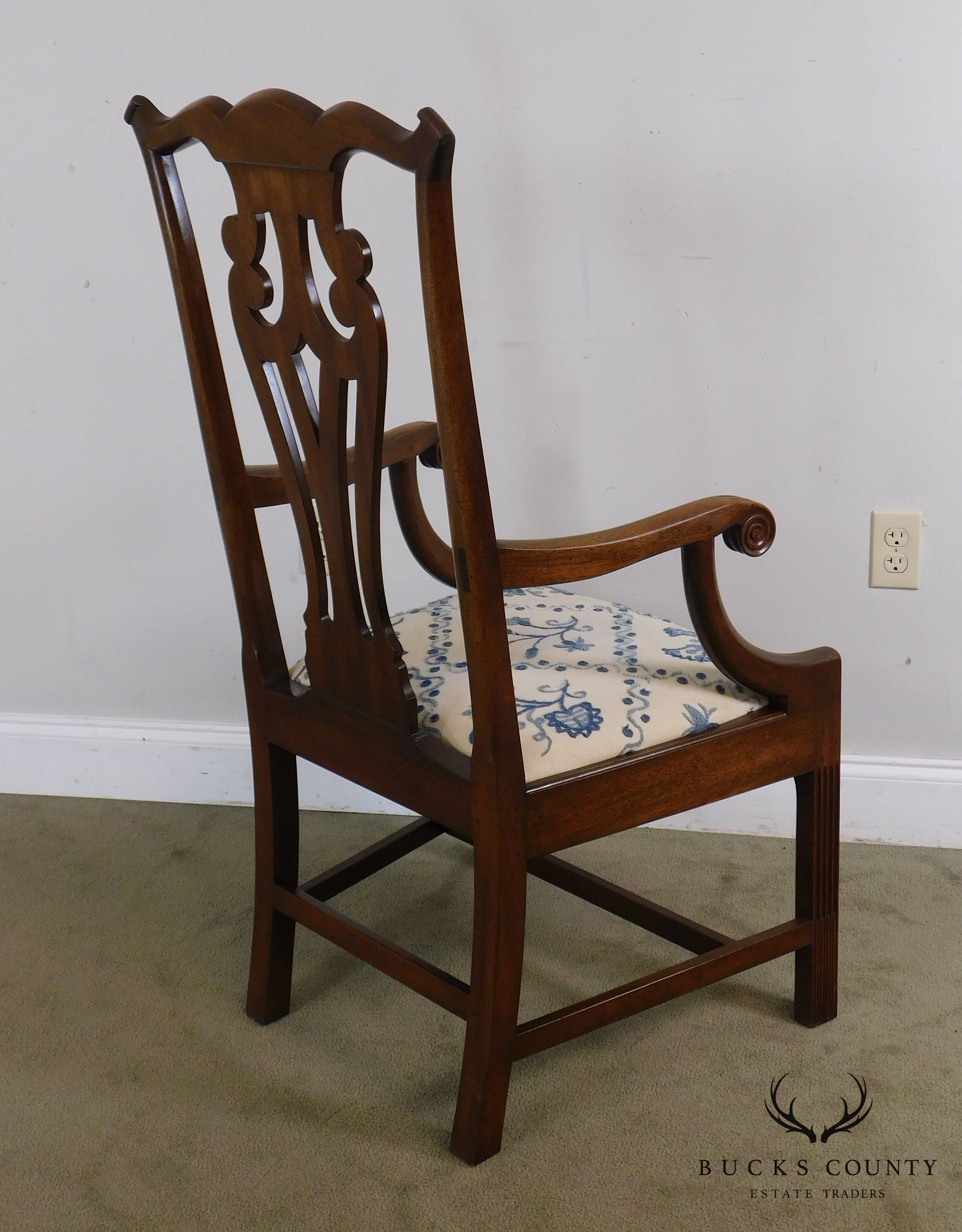 Kittinger Historic Newport Mahogany Chippendale Style High Back Armchair