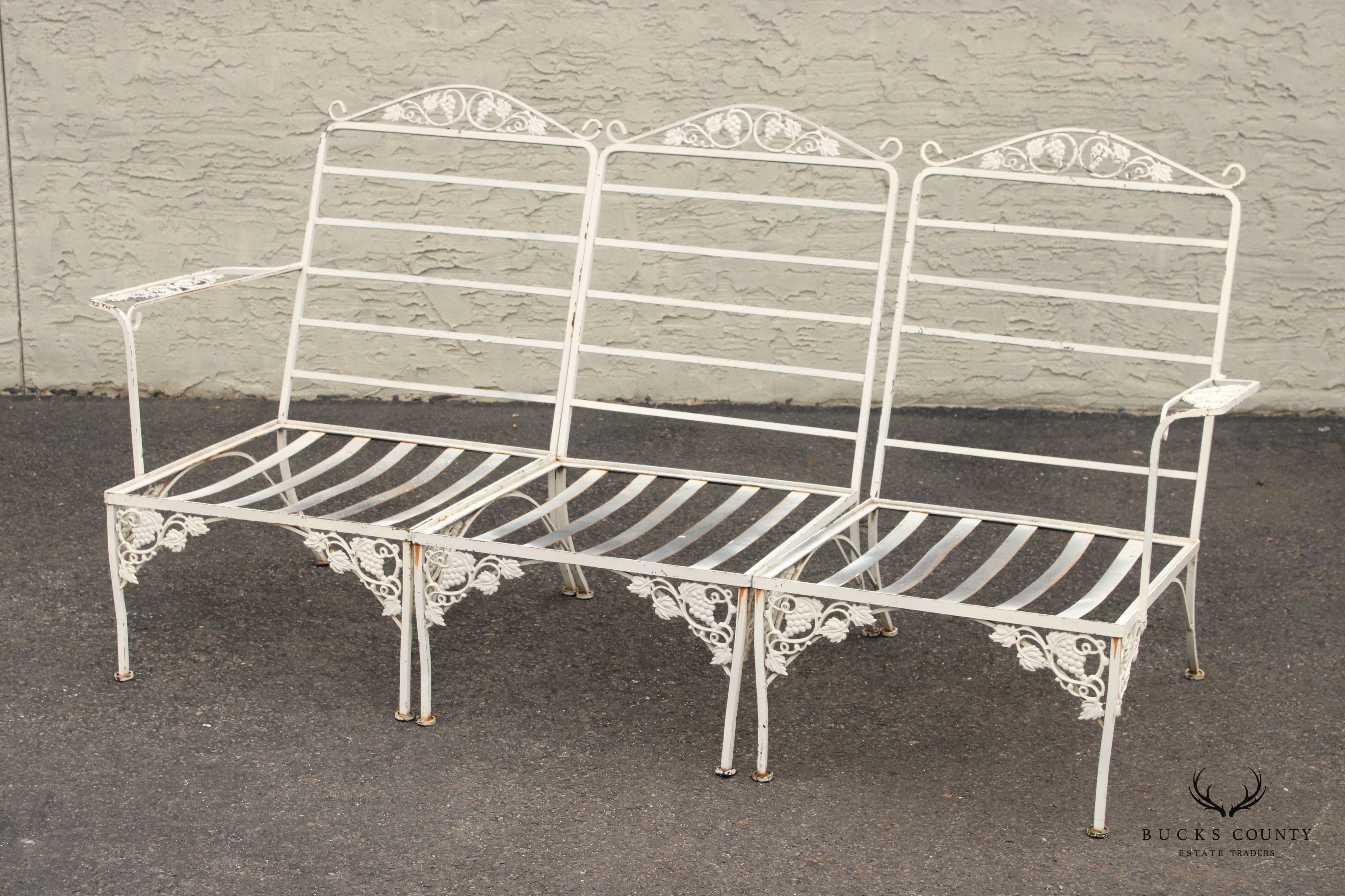 Vintge Quality Wrought Iron Three Piece  Outdoor Patio Sofa