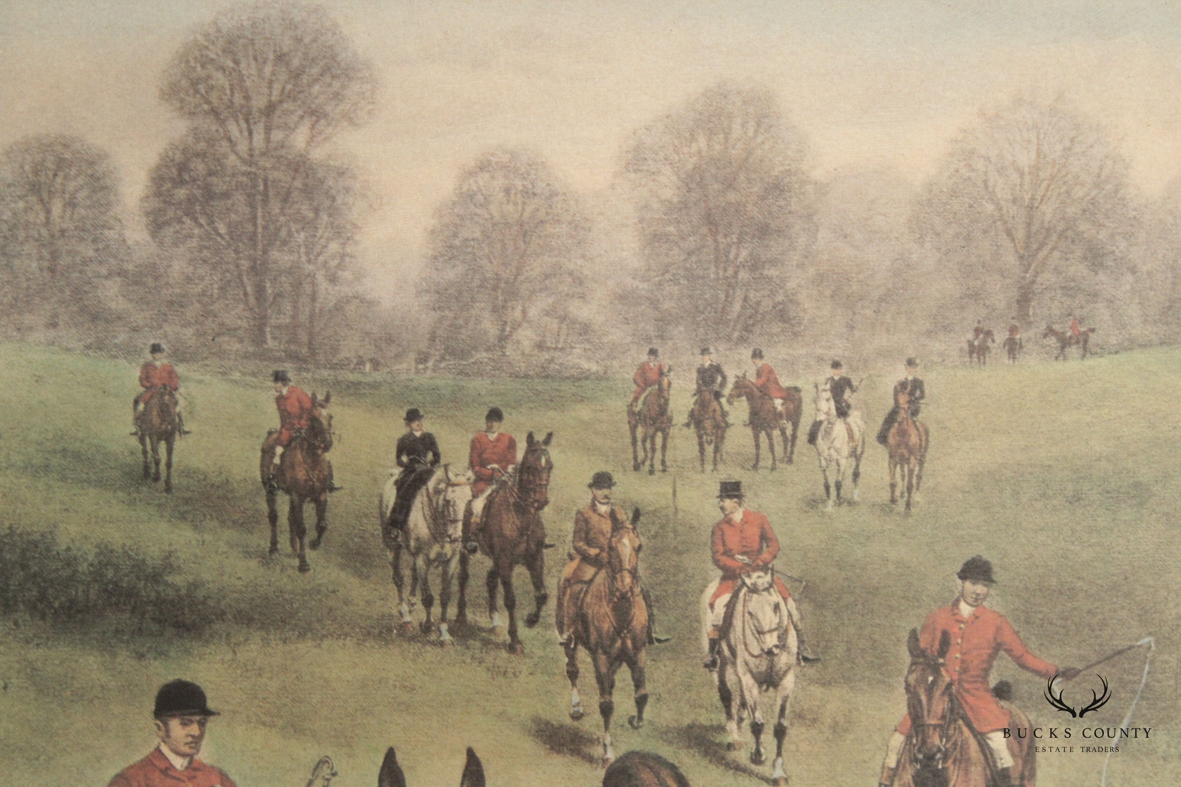 Vintage English Fox Hunt Lithograph Print, Custom Framed