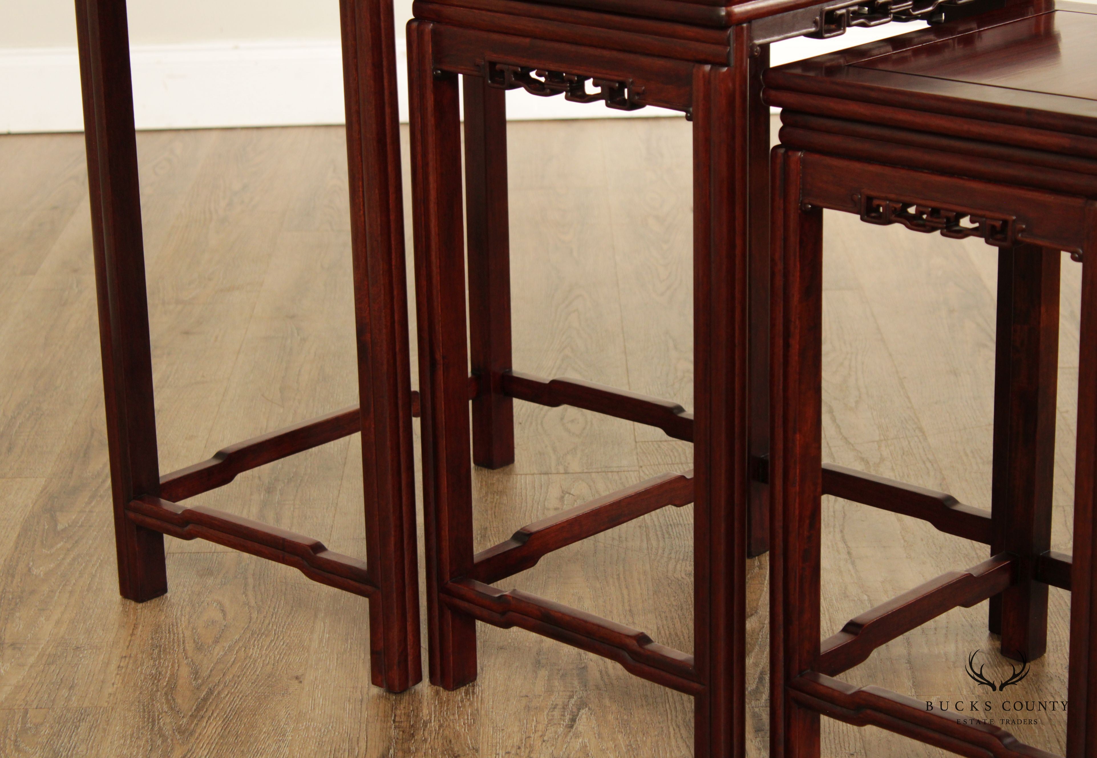 Chinese Set of Four Carved Hardwood Nesting Tables