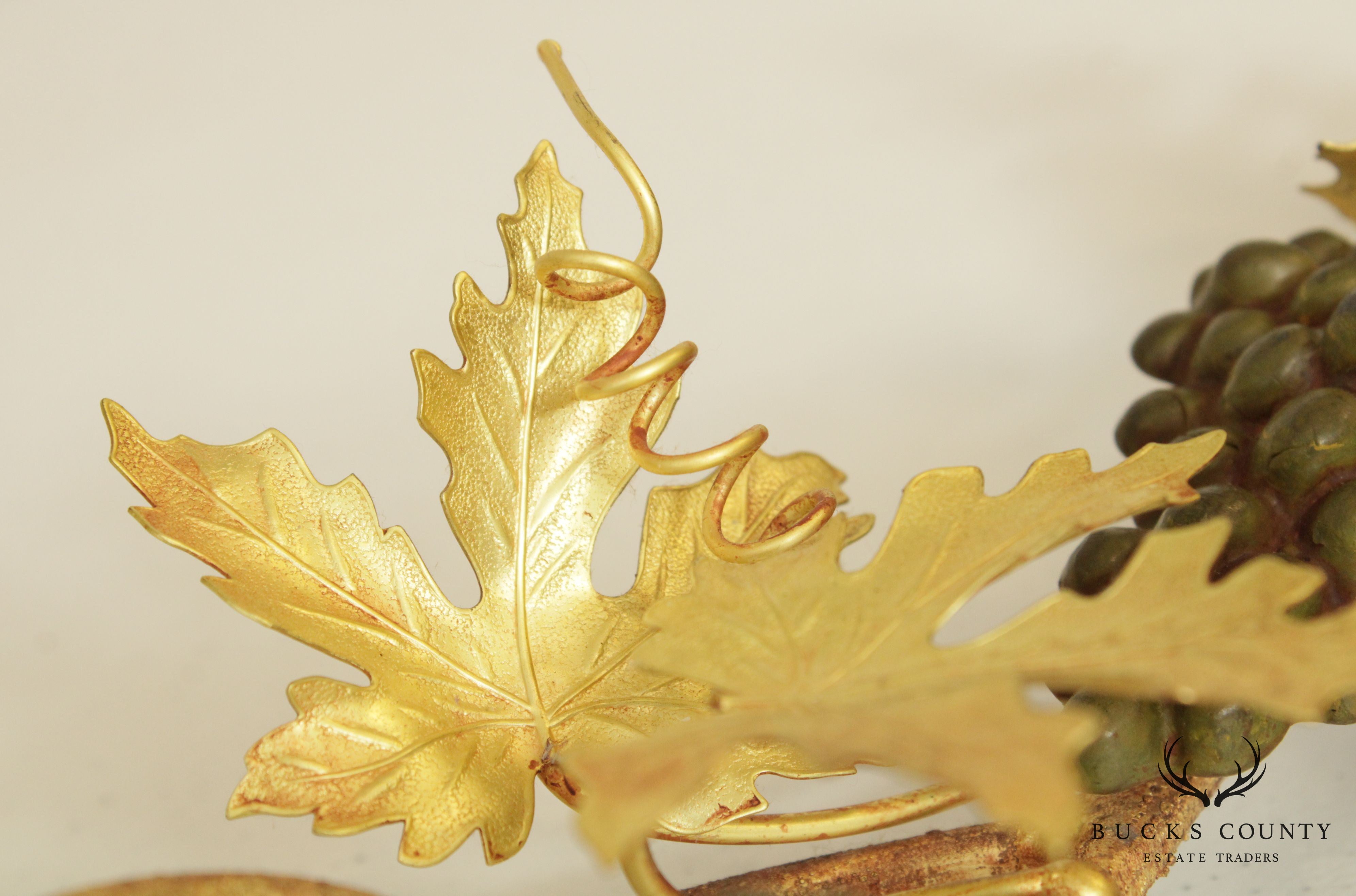 Petites Choses Pair Gilt Brass Grape Leaf Wall Scones Candle Holders