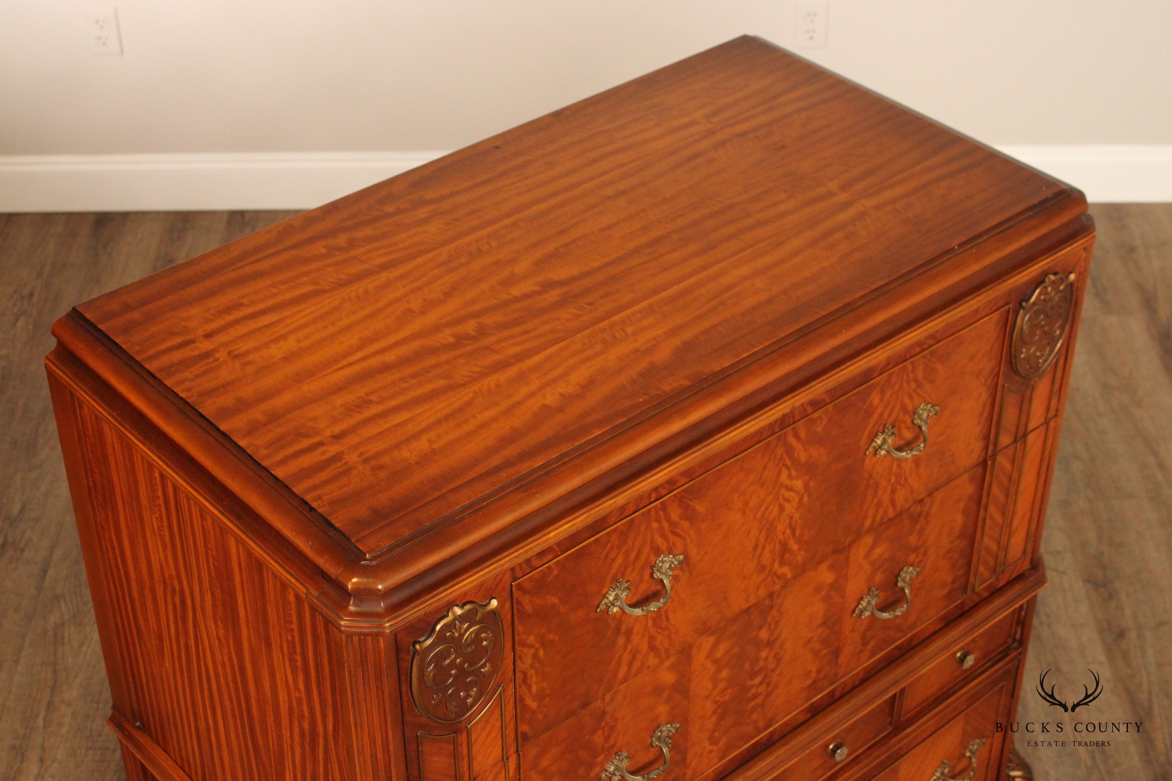 1930's French Louis XV Style Satinwood Parquetry High Chest