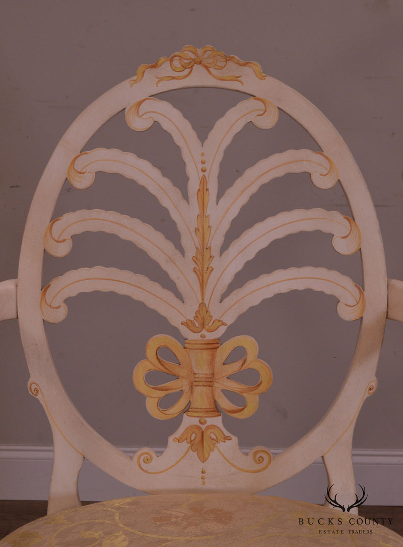 Hepplewhite Style Custom Adams Hand Painted Prince of Wales Pair Armchairs