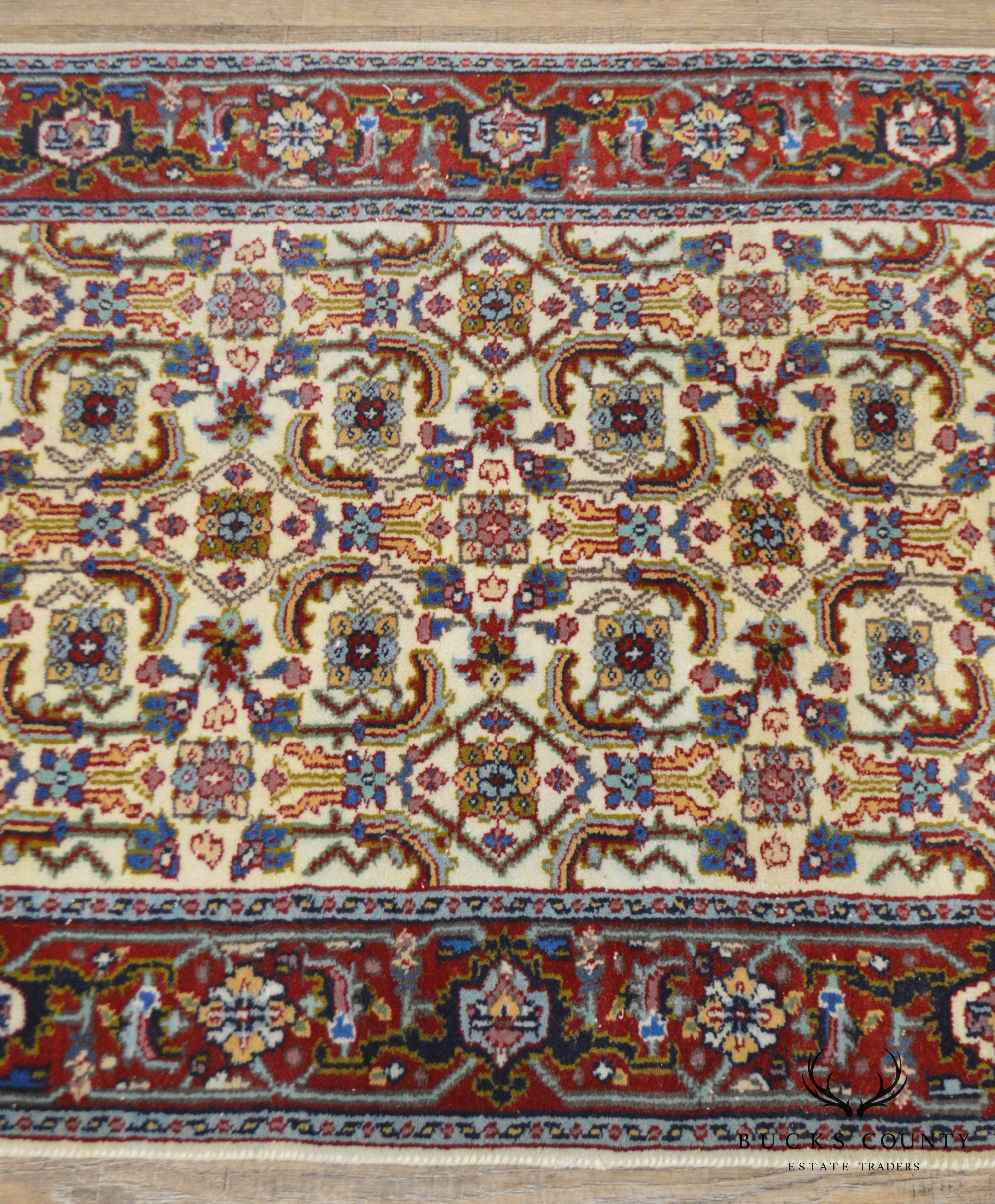 Hand Tied Red, Blue and Tan Area Throw Rug