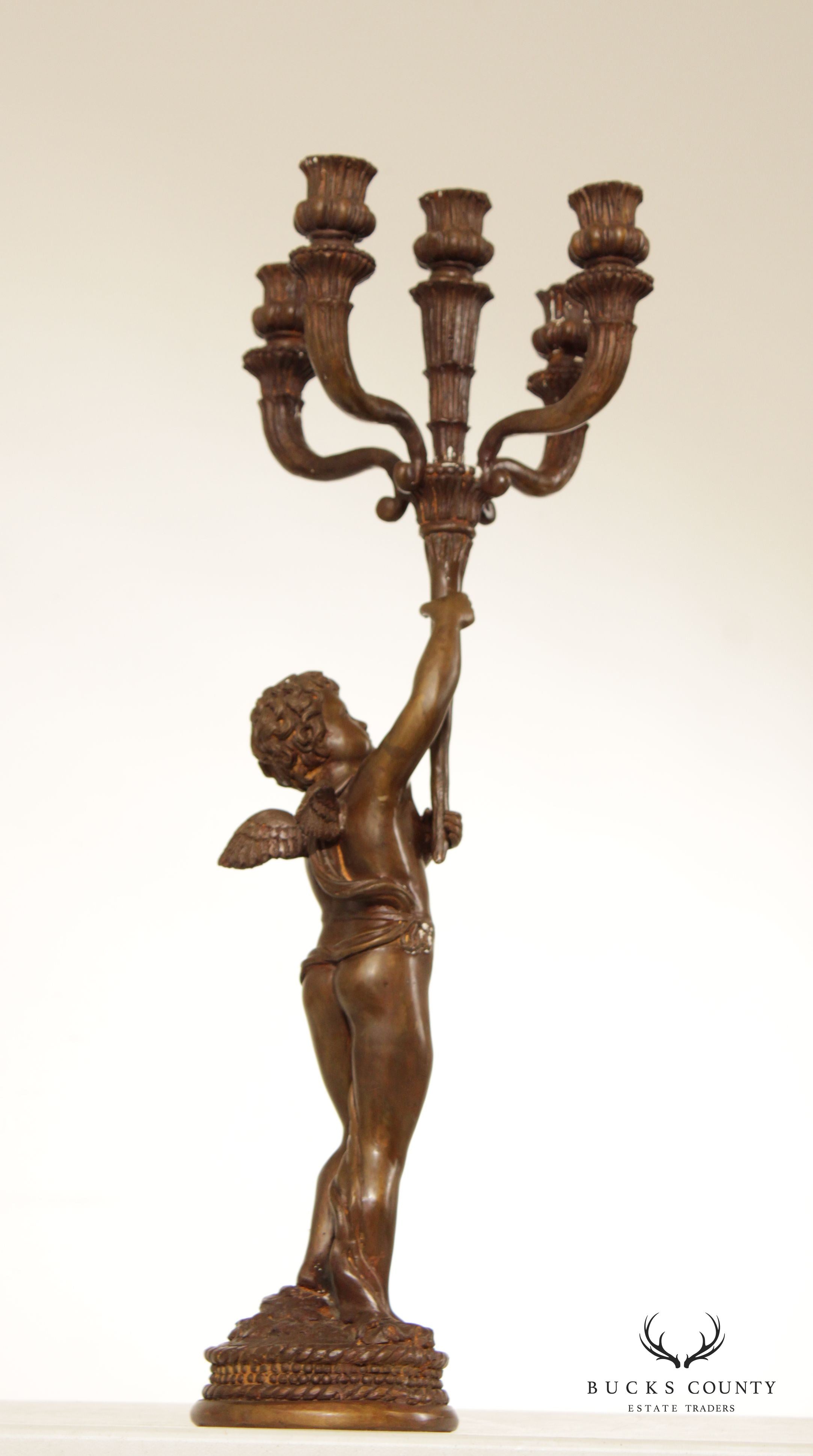 Italian Renaissance Revival Style Bronze Six-Light Figural Candle Holder