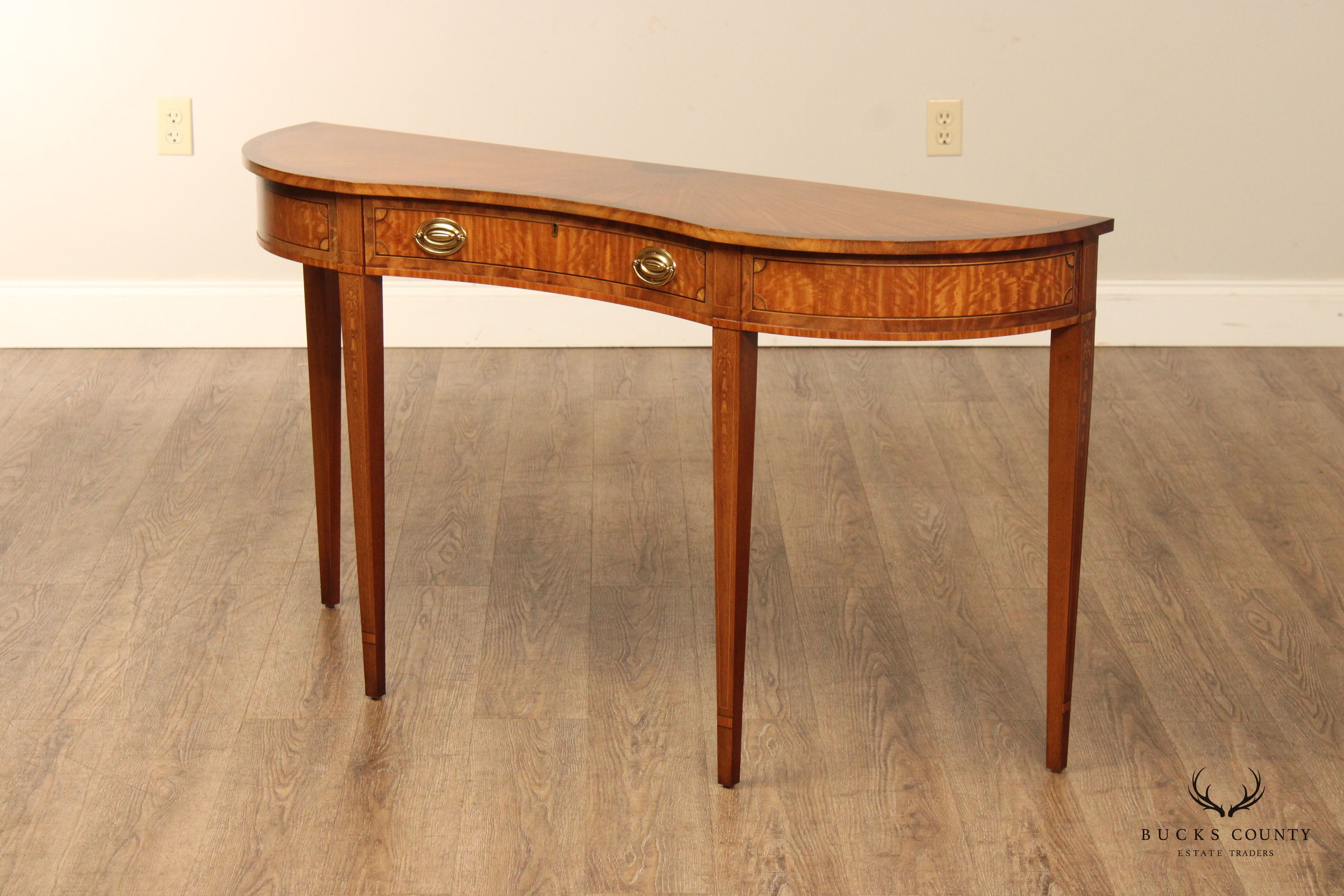 Hepplewhite Mahogany Inlaid Single Drawer Serpentine Console