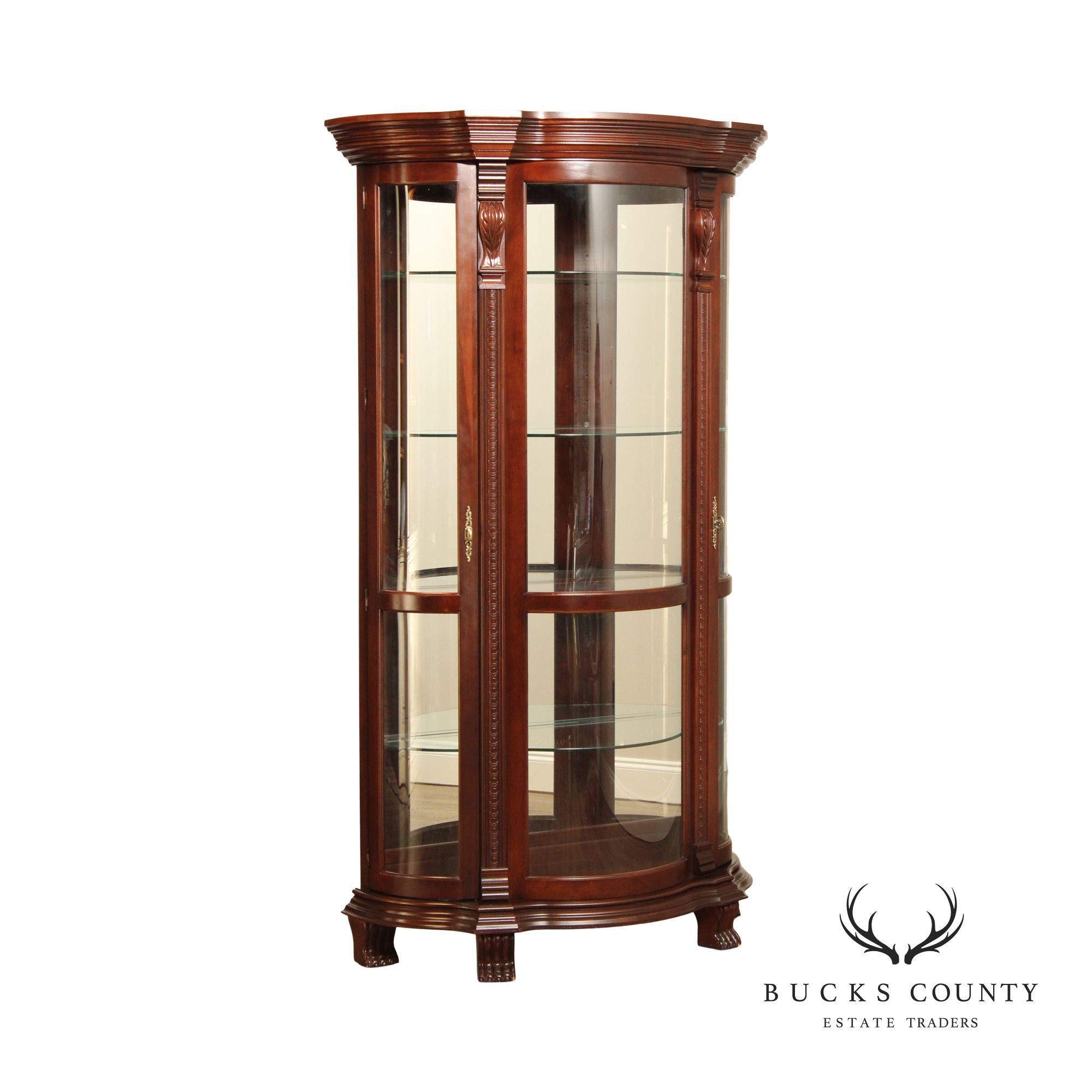 Philip Reinisch Company Bow Front Illuminated Curio Cabinet