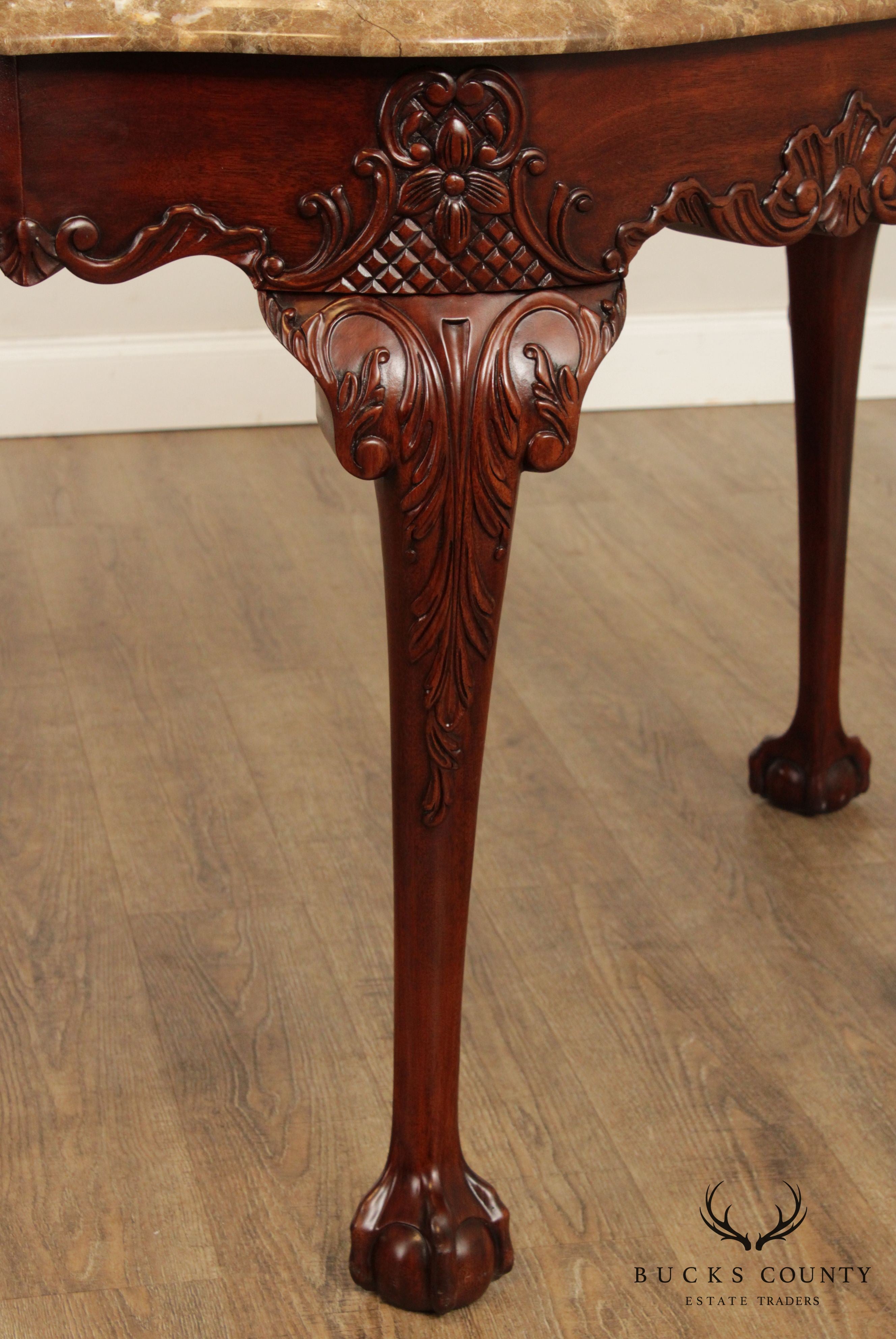 Henkel Harris Mahogany Ball and Claw Marble Top Console Table