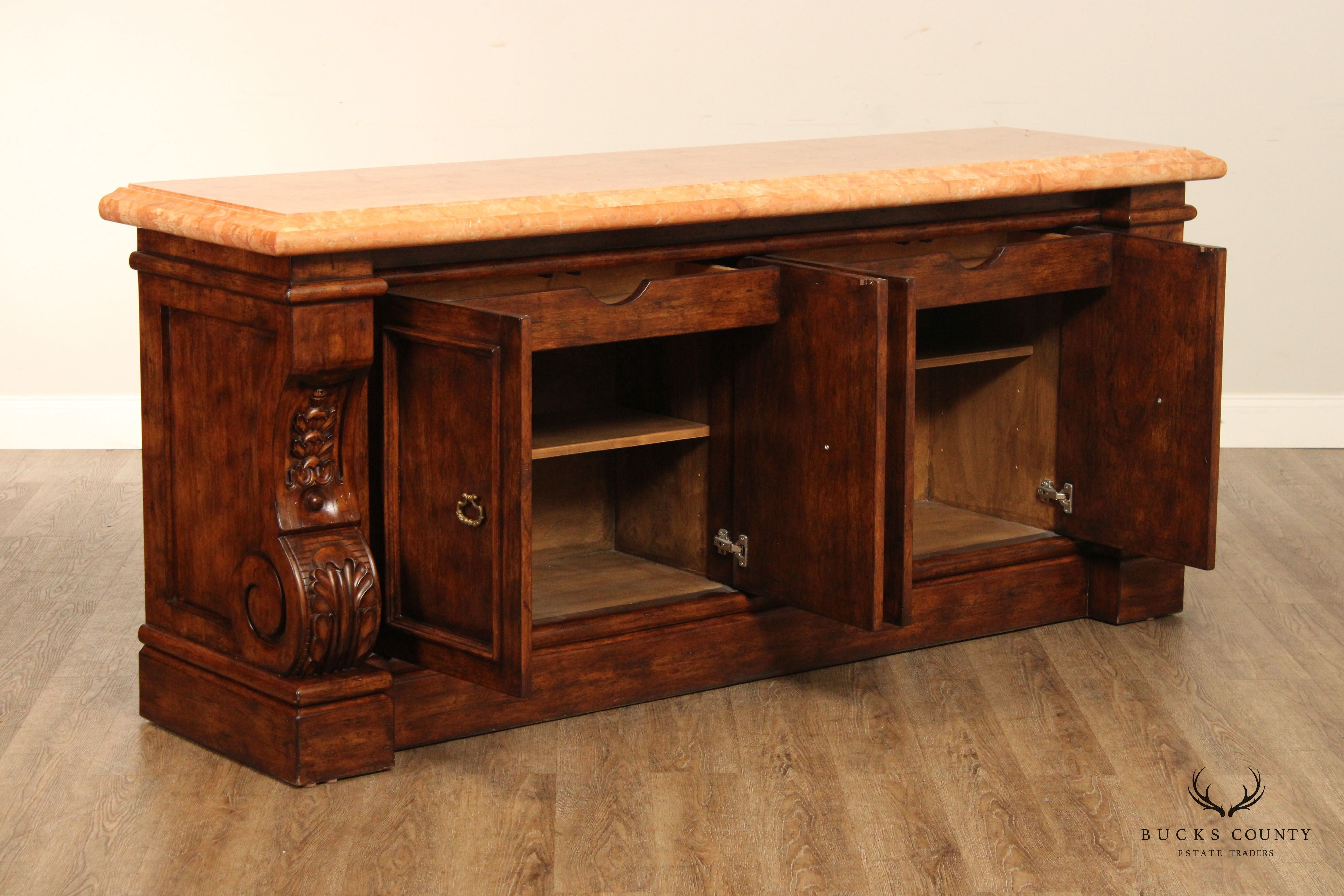 French Renaissance Style Marble Top Sideboard Credenza