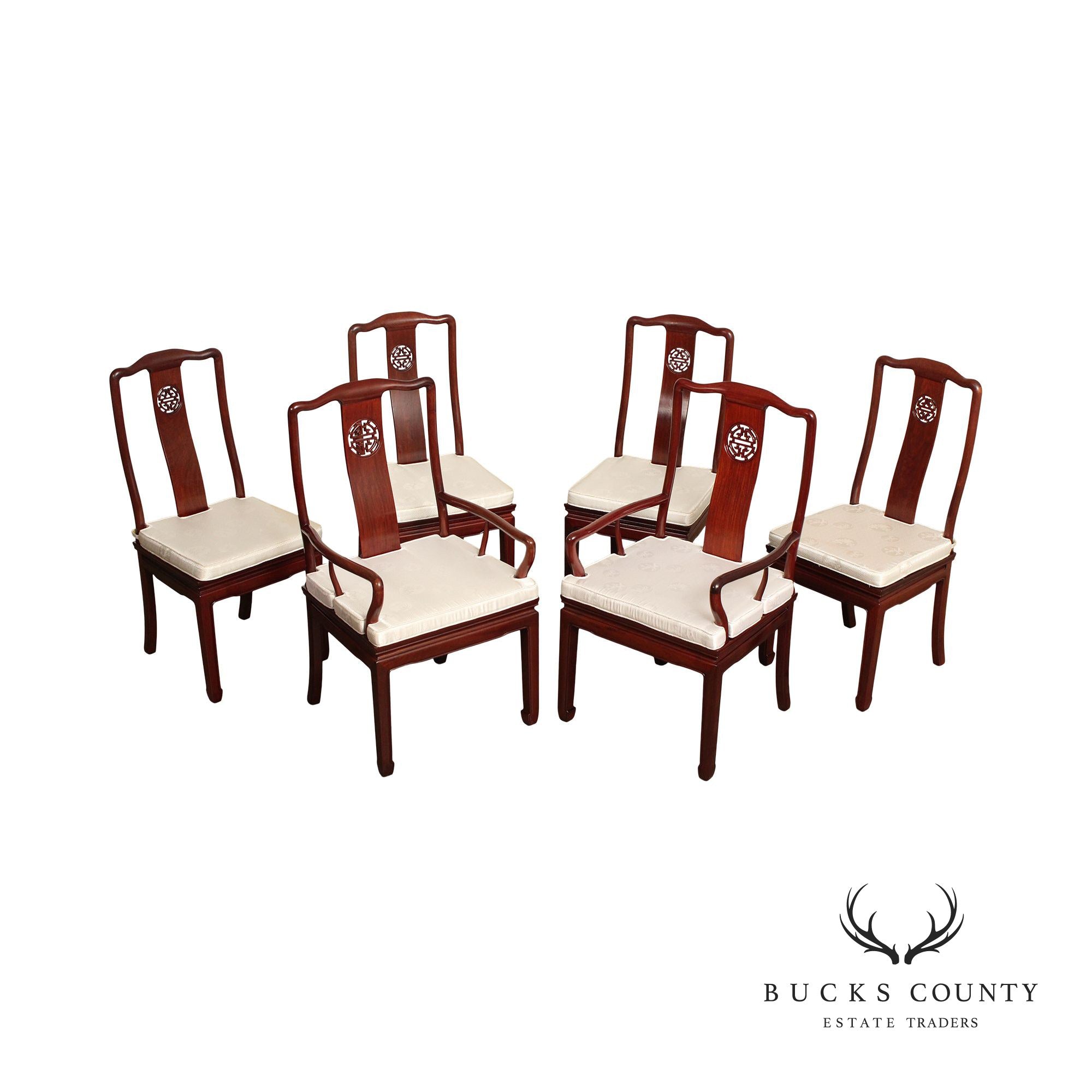 Asian Style Set of Six Yoke Back Dining Chairs